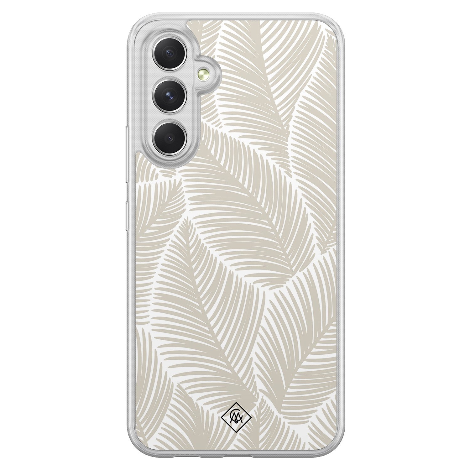 Samsung Galaxy A34 hoesje siliconen - Palmy leaves beige - Casimoda® 2-in-1 case hybride - Schokbestendig - Natuur - Verhoogde randen - Bruin/beige, Transparant