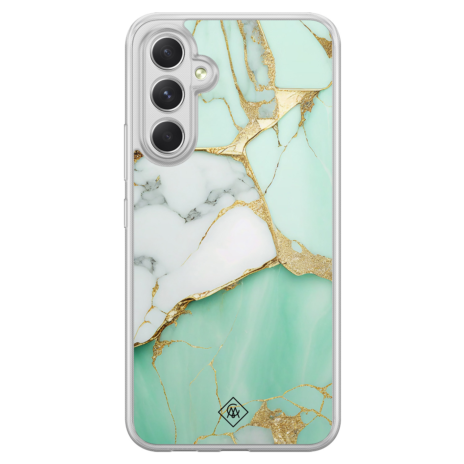 Samsung Galaxy A34 hoesje siliconen - Marmer mintgroen - Casimoda® 2-in-1 case hybride - Schokbestendig - Marble design - Verhoogde randen - Mint, Transparant