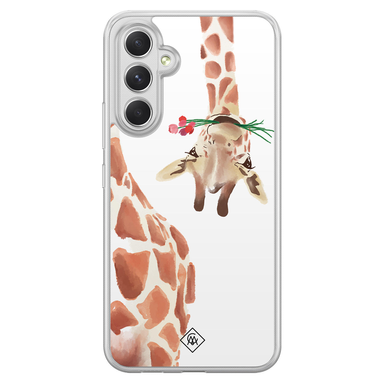 Samsung Galaxy A34 hoesje siliconen - Giraffe - Casimoda® 2-in-1 case hybride - Schokbestendig - Giraffe - Verhoogde randen - Bruin/beige, Transparant