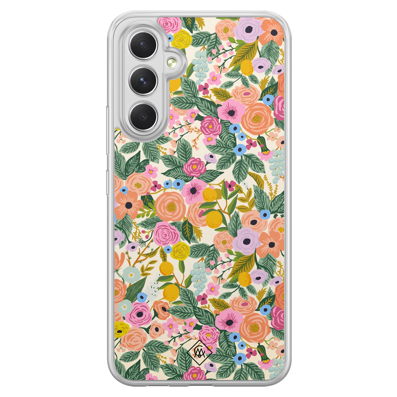 Samsung Galaxy A34 hoesje siliconen - Pink gardens - Casimoda® 2-in-1 case hybride - Schokbestendig - Bloemen - Verhoogde randen - Roze, Transparant