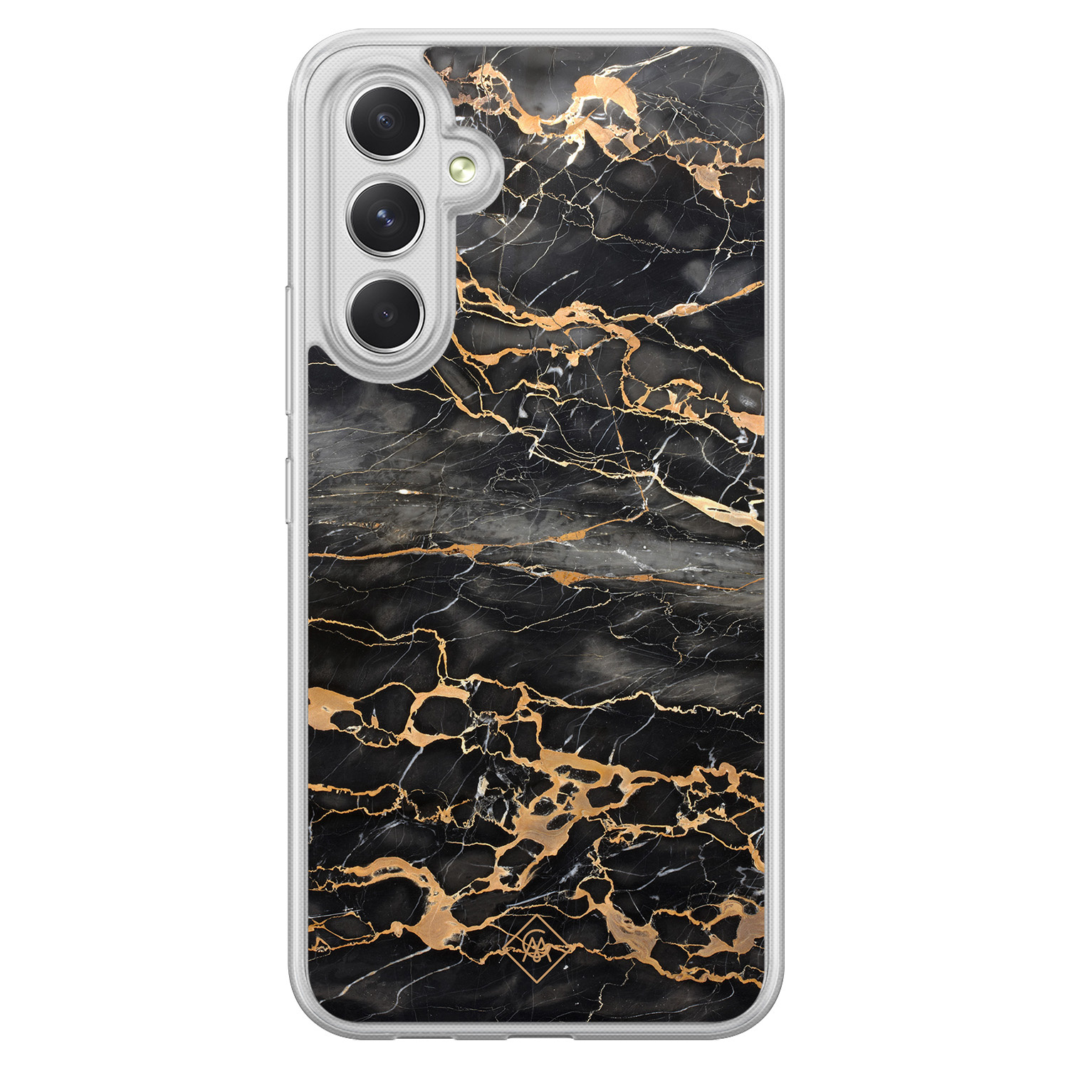 Samsung Galaxy A34 hoesje siliconen - Marmer grijs brons - Casimoda® 2-in-1 case hybride - Schokbestendig - Marble design - Verhoogde randen - Grijs, Transparant