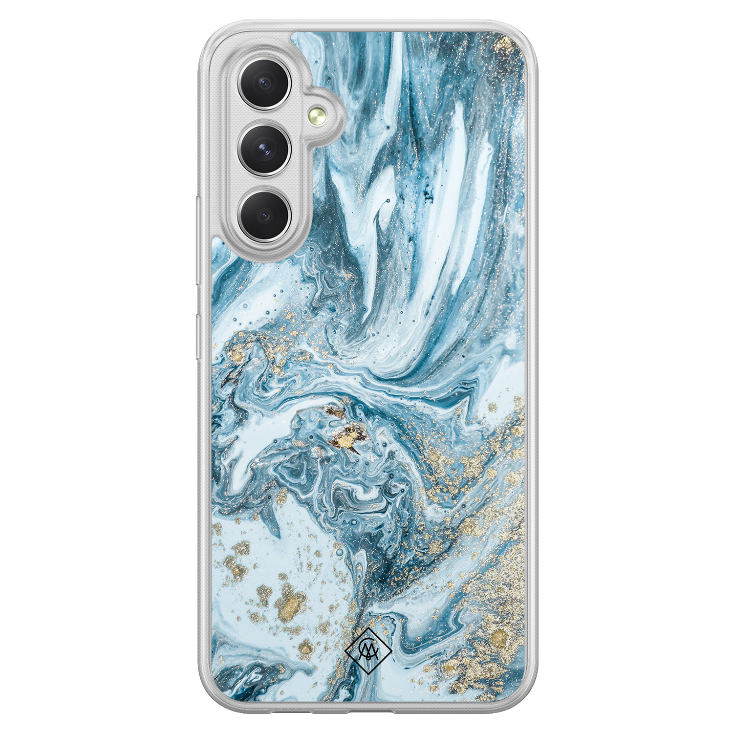 Samsung Galaxy A34 hoesje siliconen - Marble sea - Casimoda® 2-in-1 case hybride - Schokbestendig - Marble design - Verhoogde randen - Blauw, Transparant