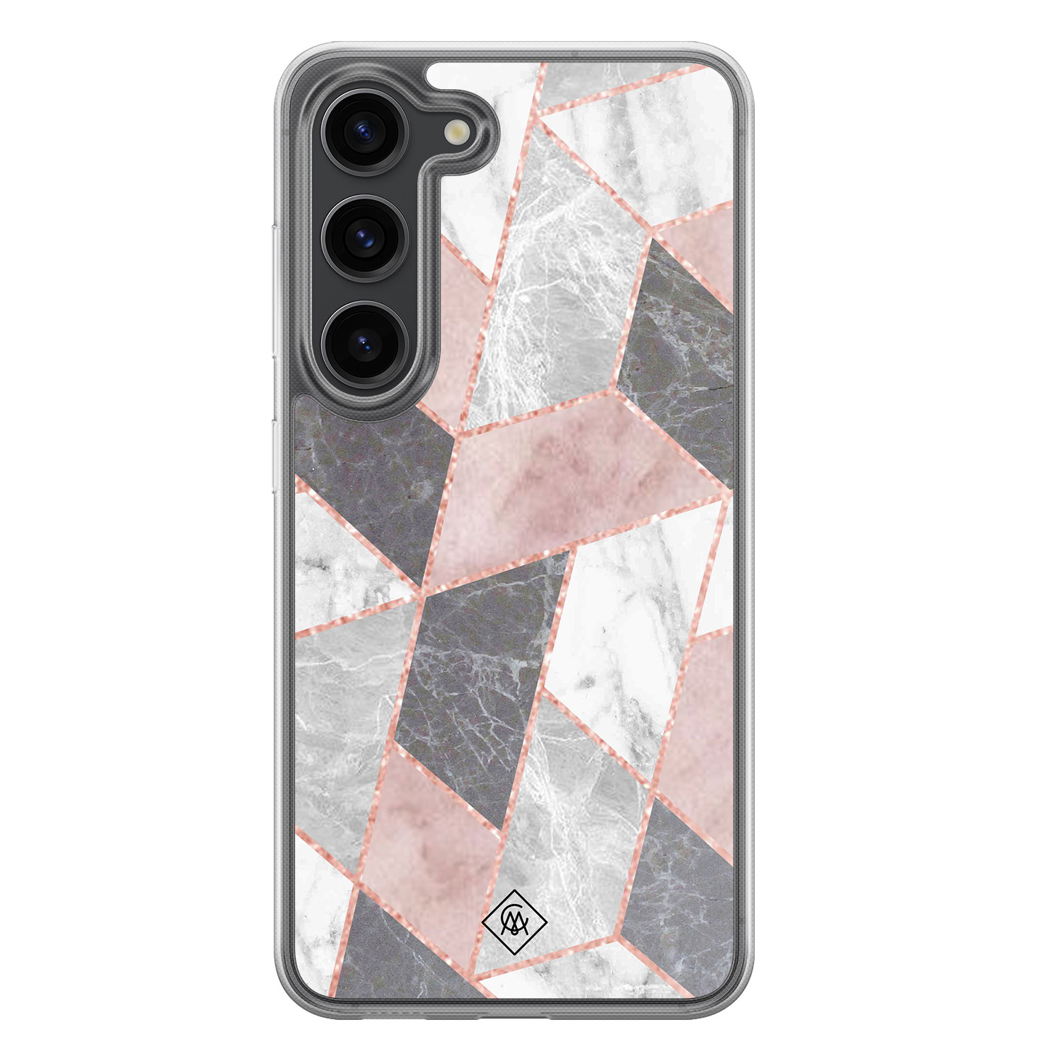 Samsung Galaxy S23 Plus hoesje siliconen - Stone grid marmer / Abstract marble - Casimoda® 2-in-1 case hybride - Schokbestendig - Geometrisch patroon - Verhoogde randen - Paars, Tr