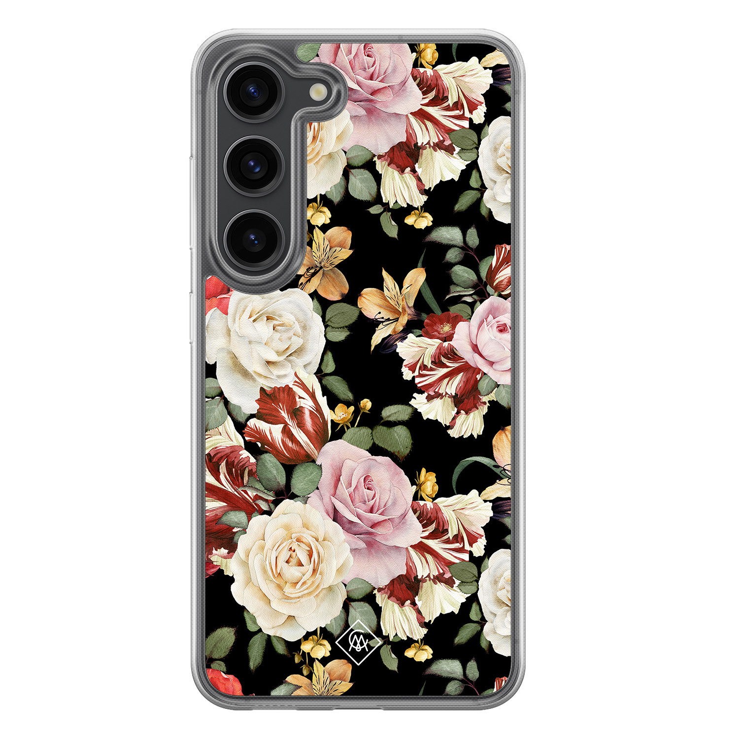 Samsung Galaxy S23 Plus hoesje siliconen - Bloemen flowerpower - Casimoda® 2-in-1 case hybride - Schokbestendig - Bloemen - Verhoogde randen - Multi, Transparant