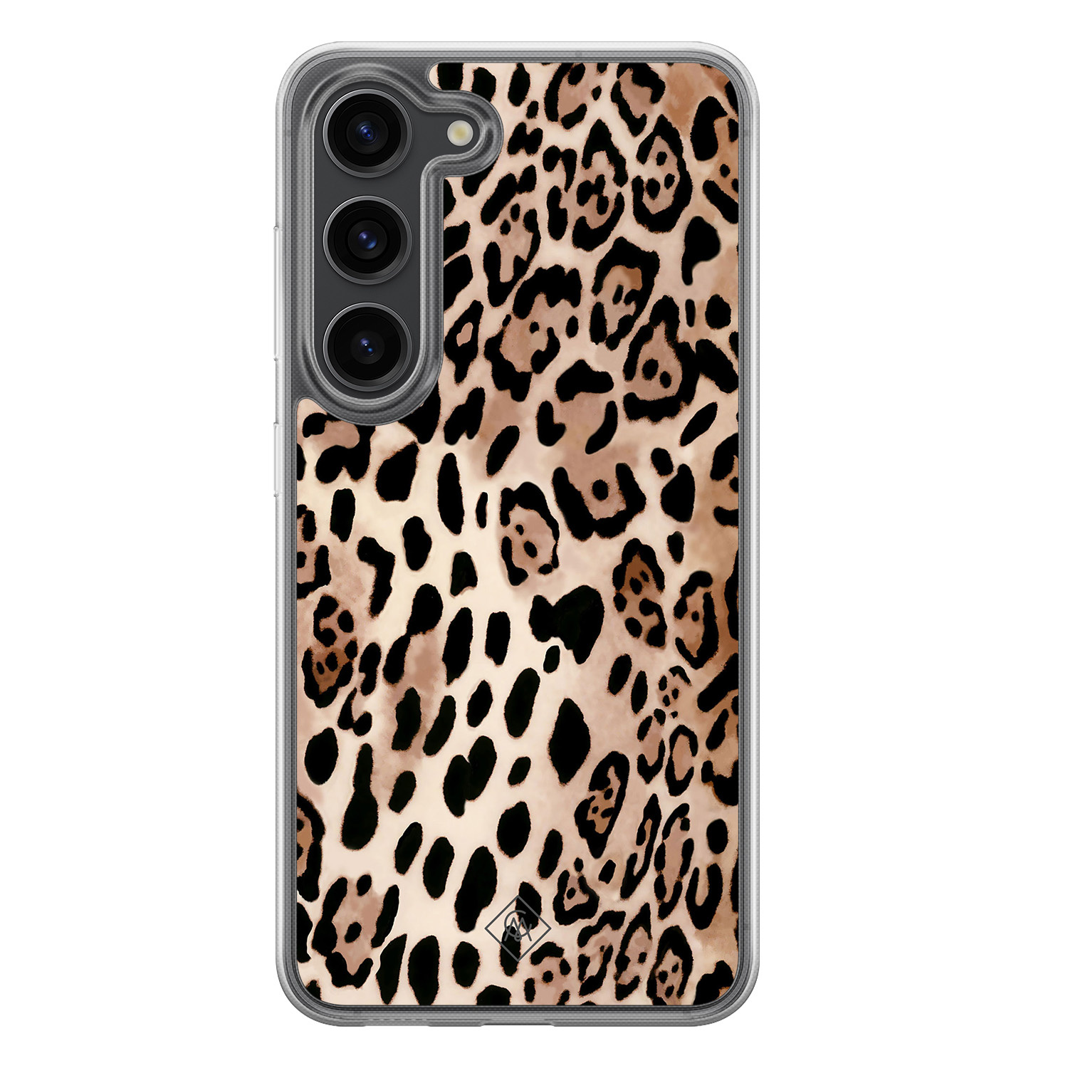 Samsung Galaxy S23 Plus hoesje siliconen - Luipaard print bruin - Casimoda® 2-in-1 case hybride - Schokbestendig - Luipaardprint - Verhoogde randen - Bruin/beige, Transparant