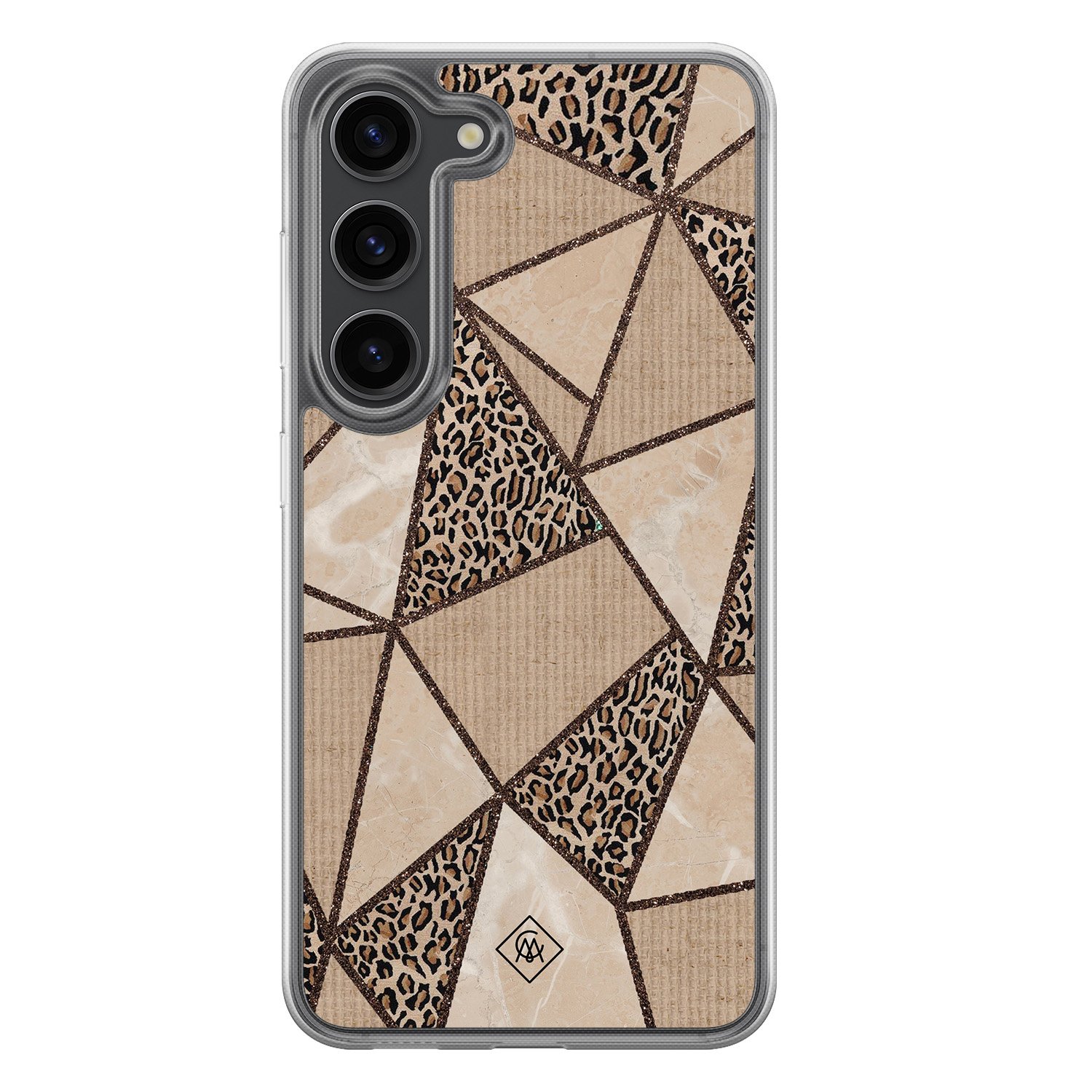 Samsung Galaxy S23 Plus hoesje siliconen - Leopard abstract - Casimoda® 2-in-1 case hybride - Schokbestendig - Luipaardprint - Verhoogde randen - Bruin/beige, Transparant