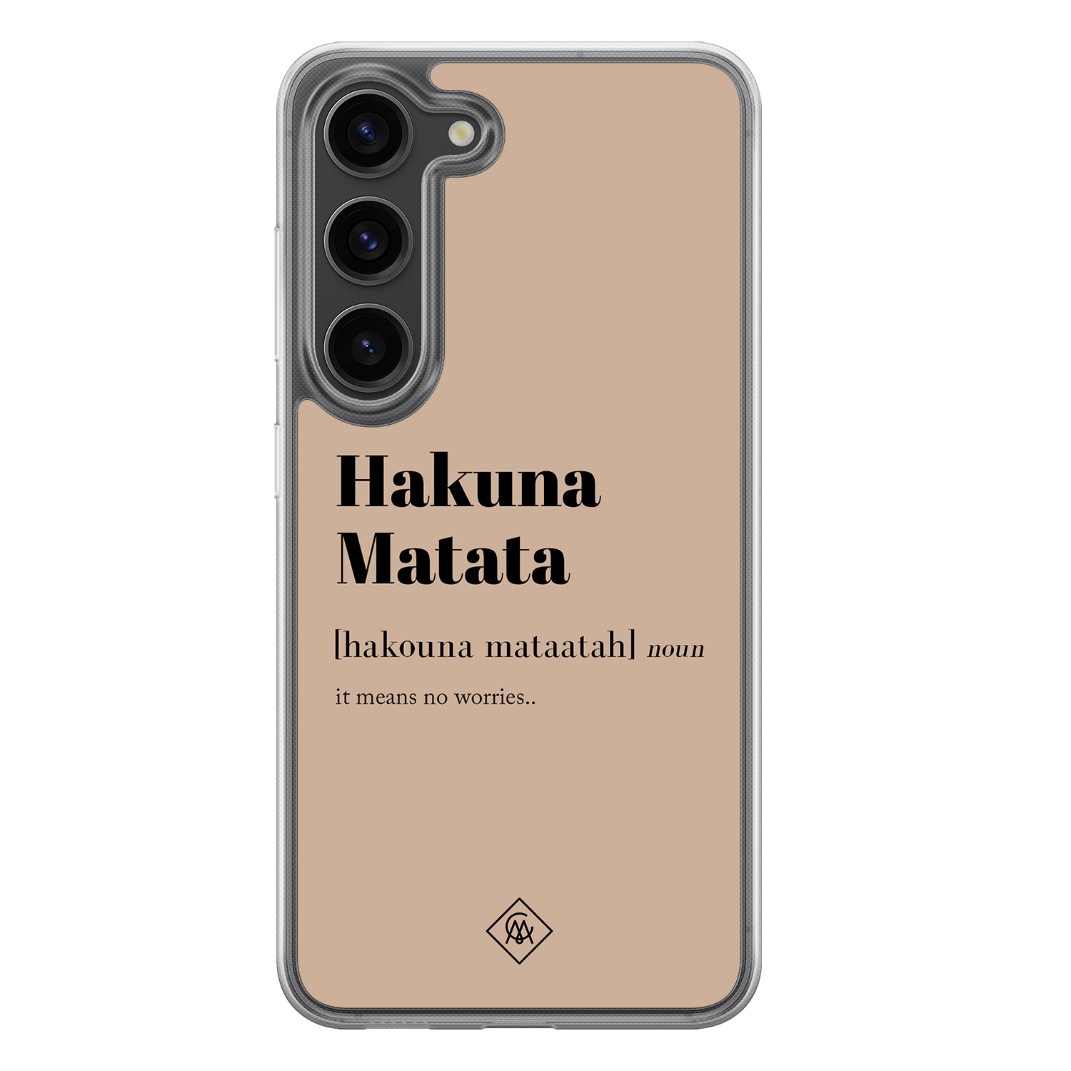 Samsung Galaxy S23 Plus hoesje siliconen - Hakuna matata - Casimoda® 2-in-1 case hybride - Schokbestendig - Tekst - Verhoogde randen - Bruin/beige, Transparant