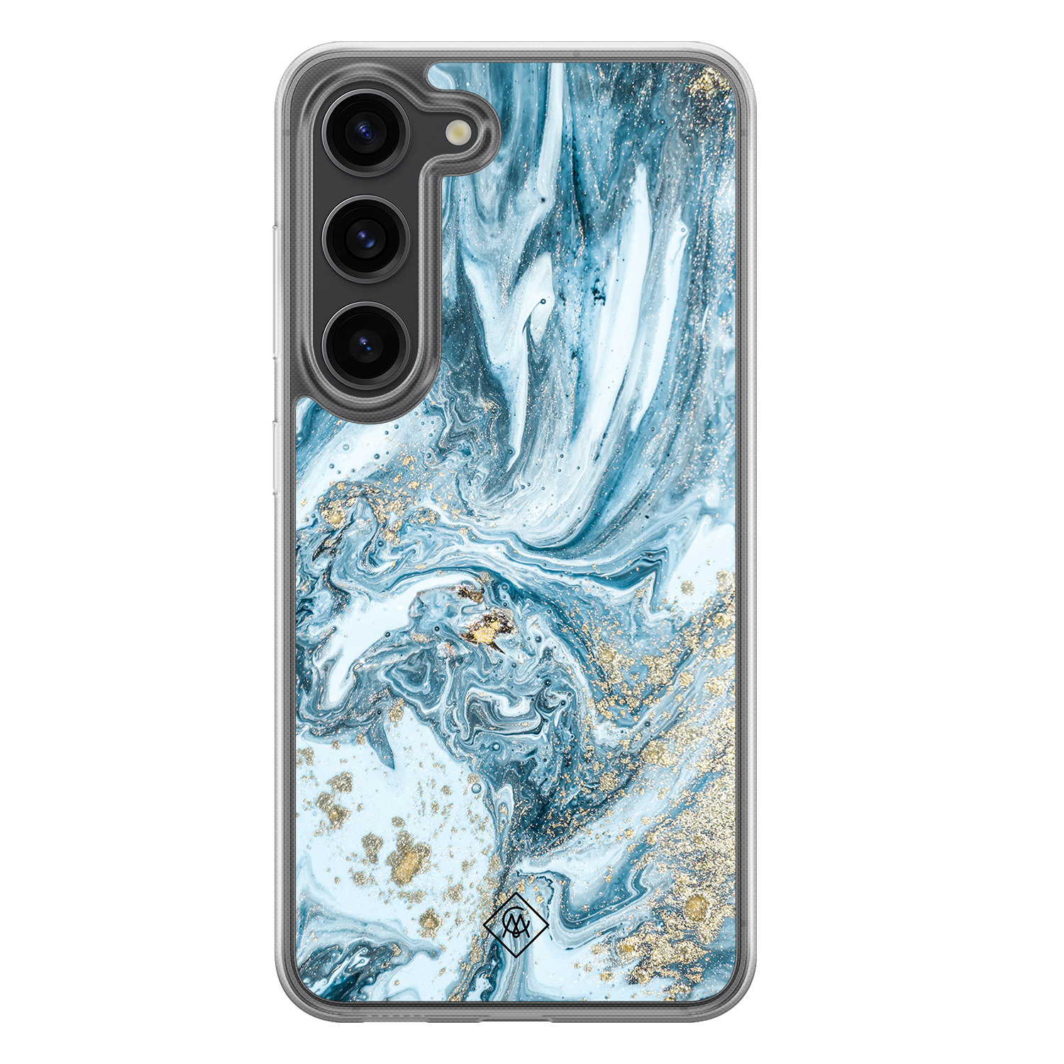 Samsung Galaxy S23 Plus hoesje siliconen - Marble sea - Casimoda® 2-in-1 case hybride - Schokbestendig - Marble design - Verhoogde randen - Blauw, Transparant