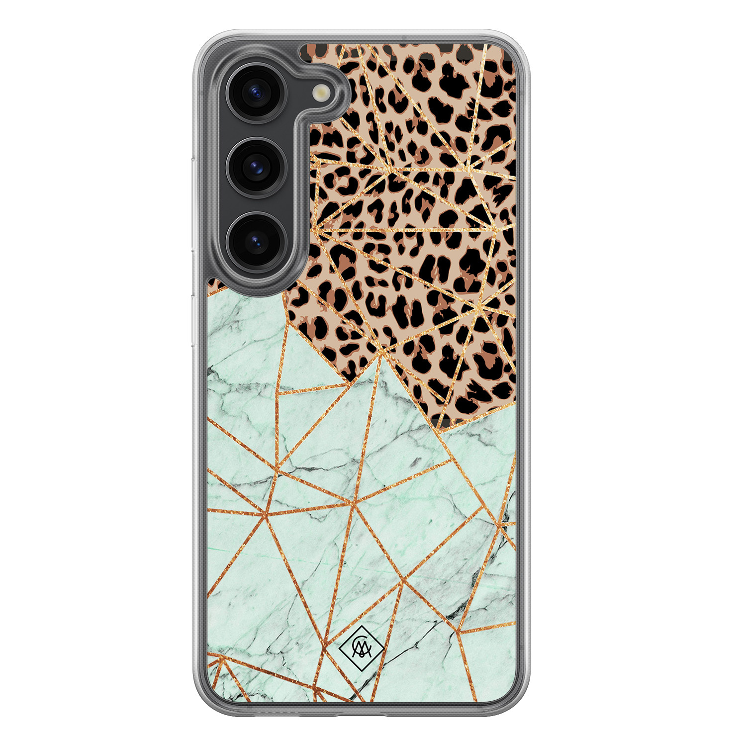 Samsung Galaxy S23 Plus hoesje siliconen - Luipaard marmer mint - Casimoda® 2-in-1 case hybride - Schokbestendig - Luipaardprint - Verhoogde randen - Mint, Transparant