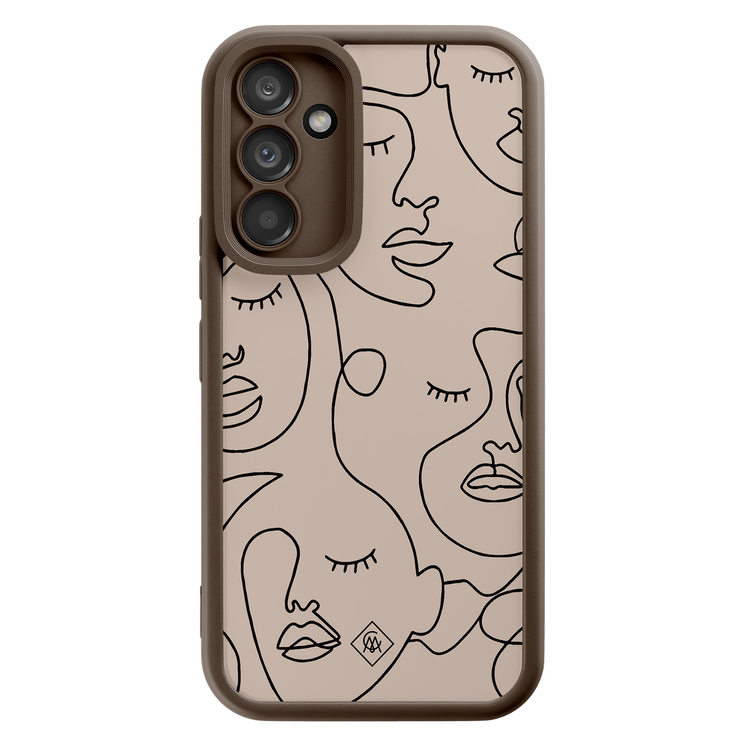 Samsung Galaxy A34 bruine case - Abstract faces - Bruin/beige - Hard Case TPU Zwart - Geometrisch patroon - Casimoda