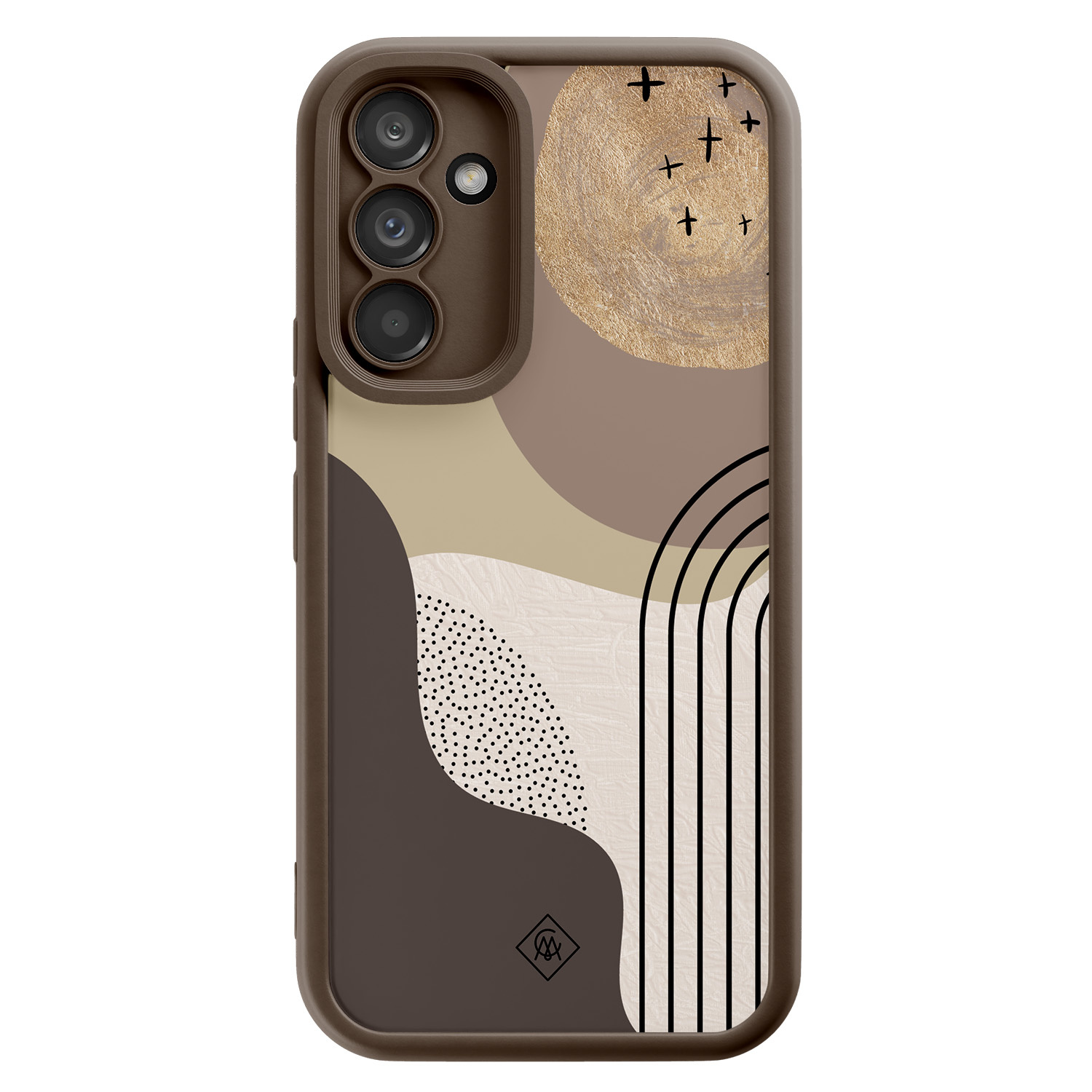 Samsung Galaxy A34 bruine case - Abstract almond shapes - Bruin/beige - Hard Case TPU Zwart - Geometrisch patroon - Casimoda