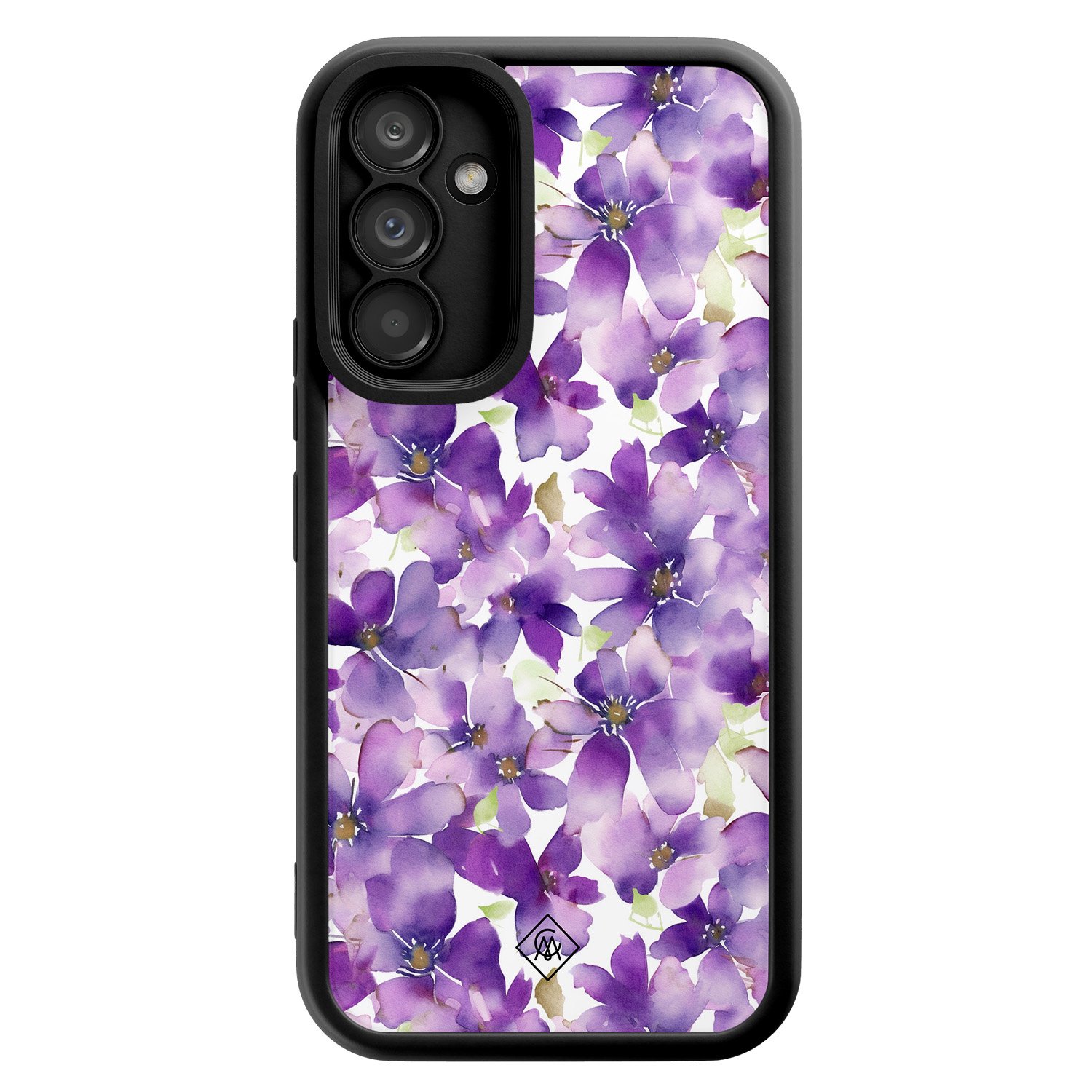 Samsung Galaxy A34 zwarte case - Floral violet - Paars - Hard Case TPU Zwart - Bloemen - Casimoda