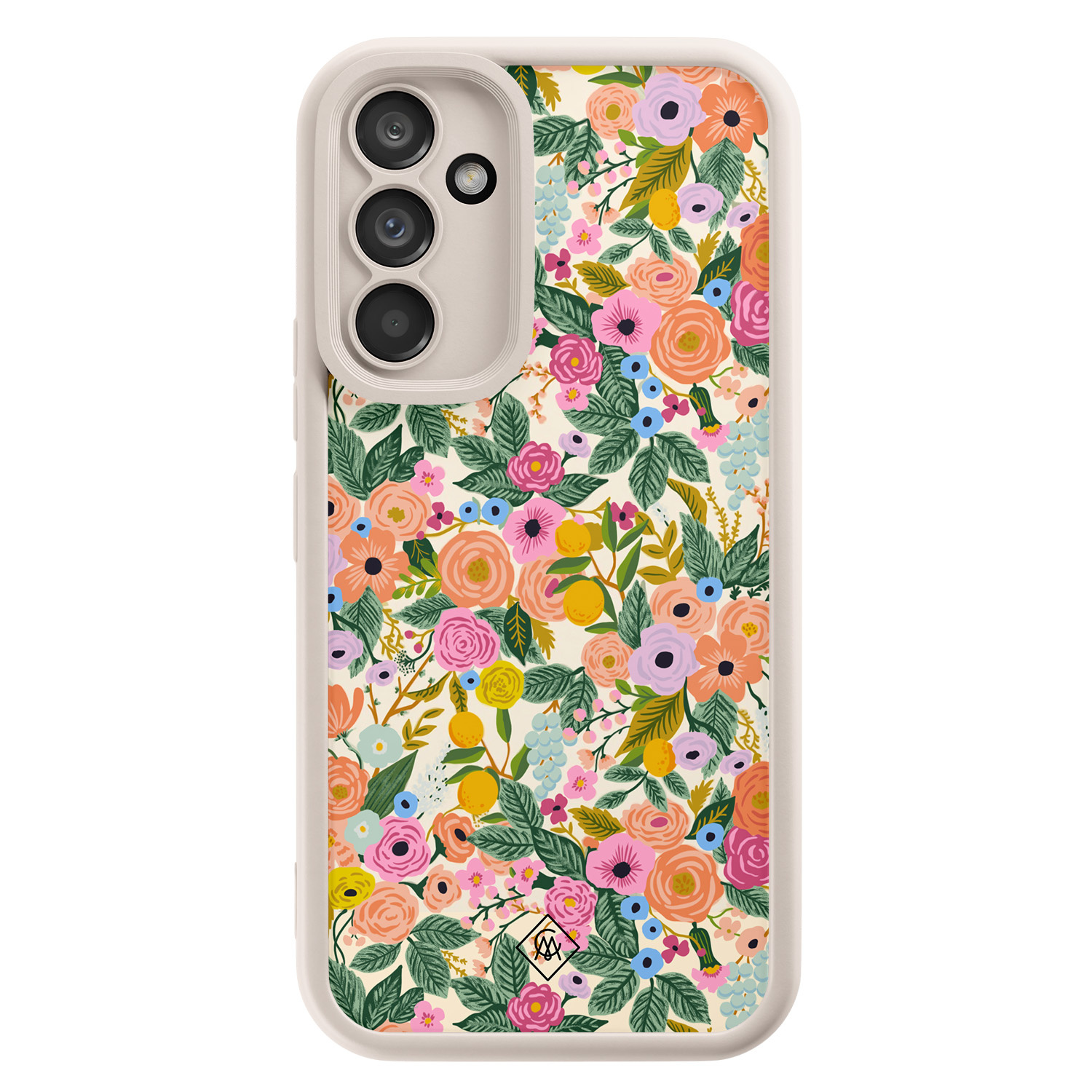 Samsung Galaxy A34 beige case - Pink gardens - Roze - Hard Case TPU Zwart - Bloemen - Casimoda