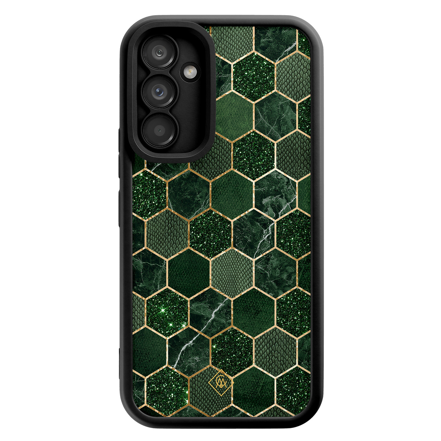 Samsung Galaxy A34 zwarte case - Kubus groen - Groen - Hard Case TPU Zwart - Geometrisch patroon - Casimoda
