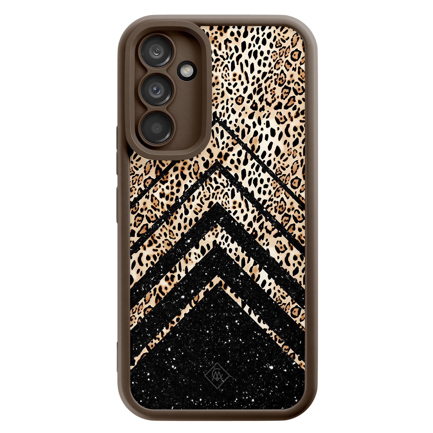 Samsung Galaxy A34 bruine case - Luipaard chevron - Bruin/beige - Hard Case TPU Zwart - Luipaardprint - Casimoda