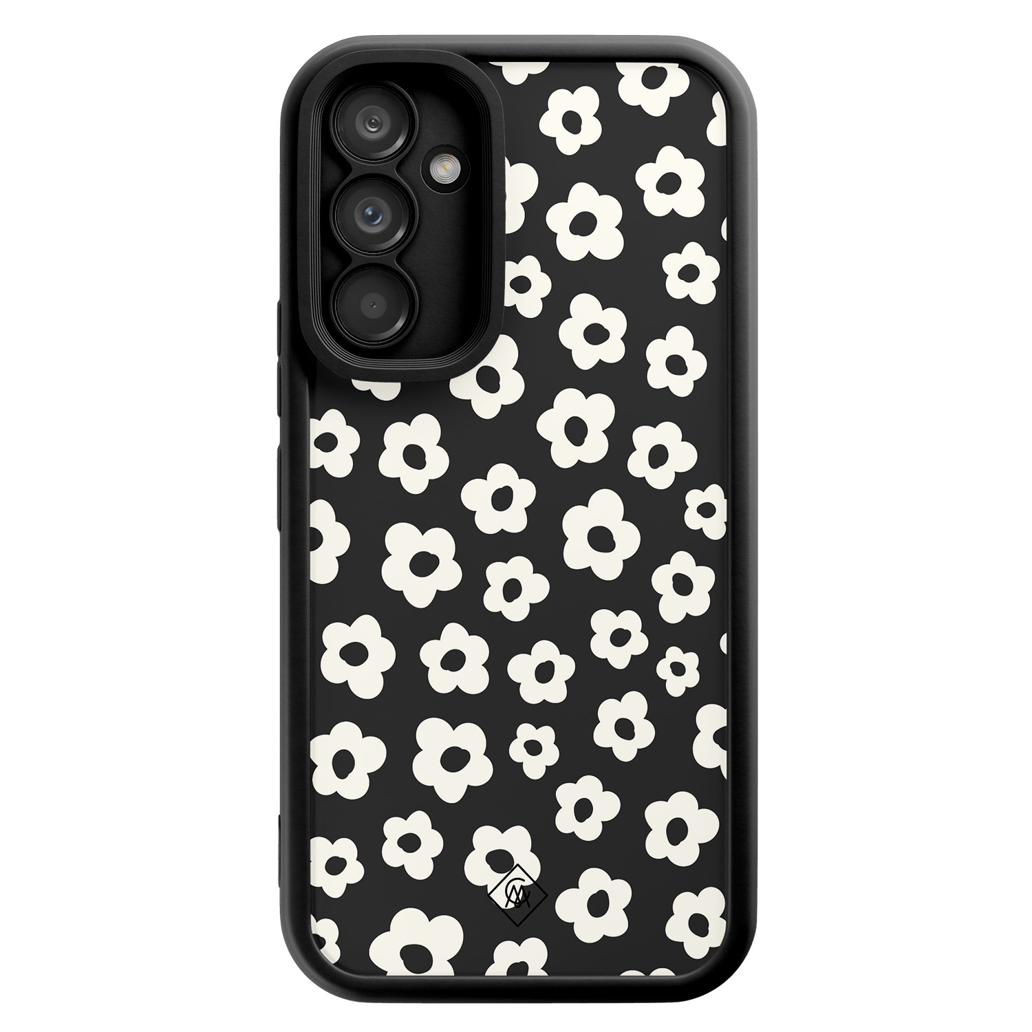 Samsung Galaxy A34 zwarte case - Retro bloempjes - Zwart - Hard Case TPU Zwart - Planten - Casimoda
