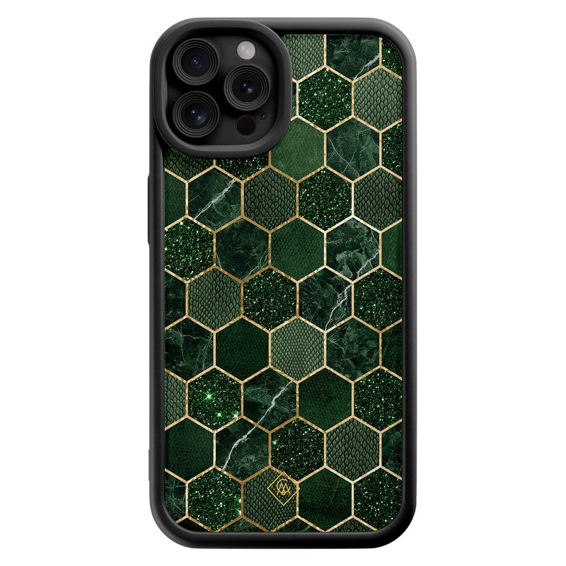 Casimoda iPhone 12 Pro zwarte case - Kubus groen