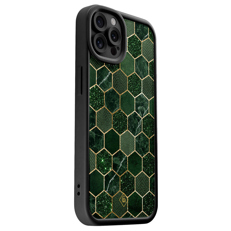 Casimoda iPhone 12 Pro zwarte case - Kubus groen