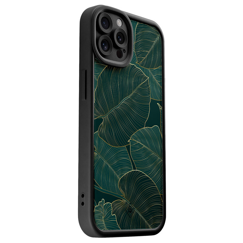 Casimoda iPhone 12 Pro zwarte case - Monstera leaves