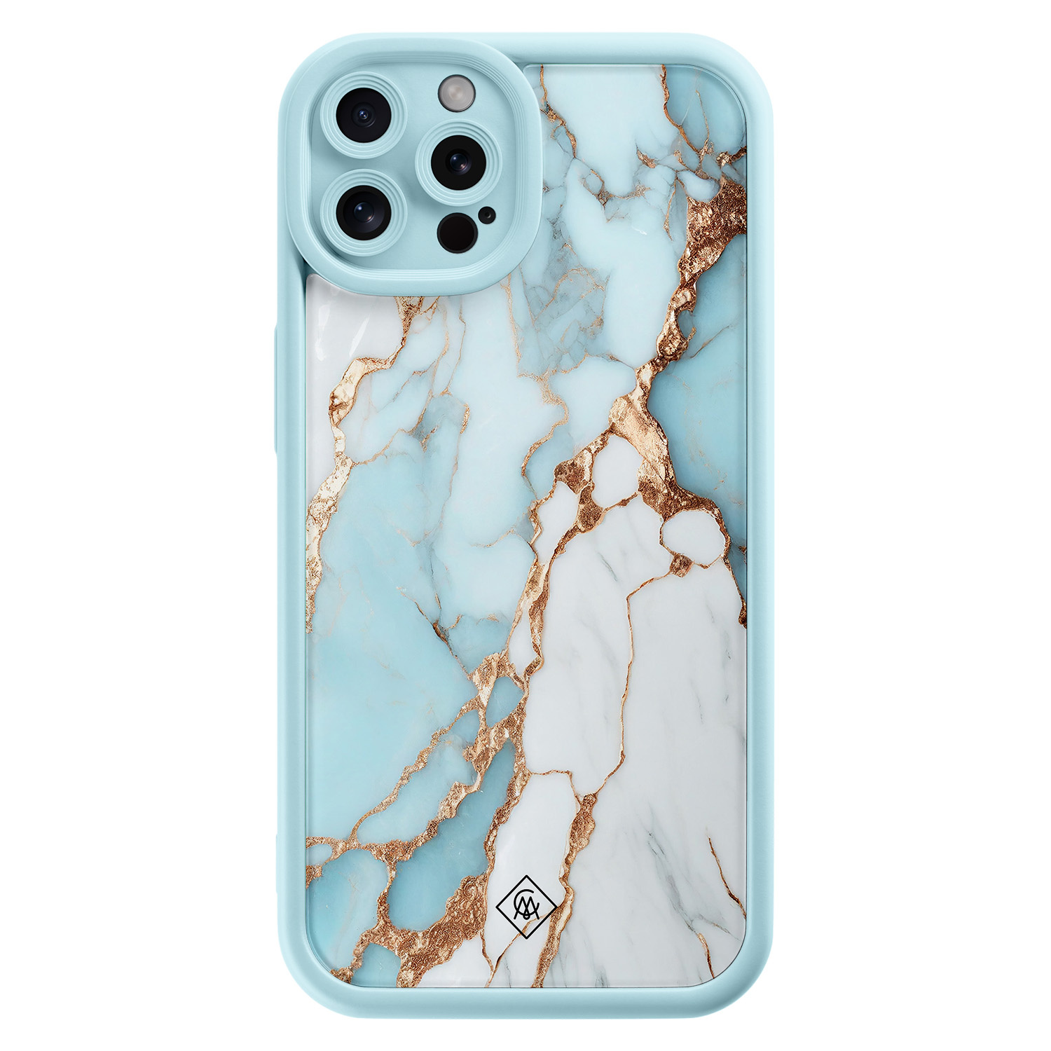 iPhone 12 Pro blauwe case - Marmer lichtblauw