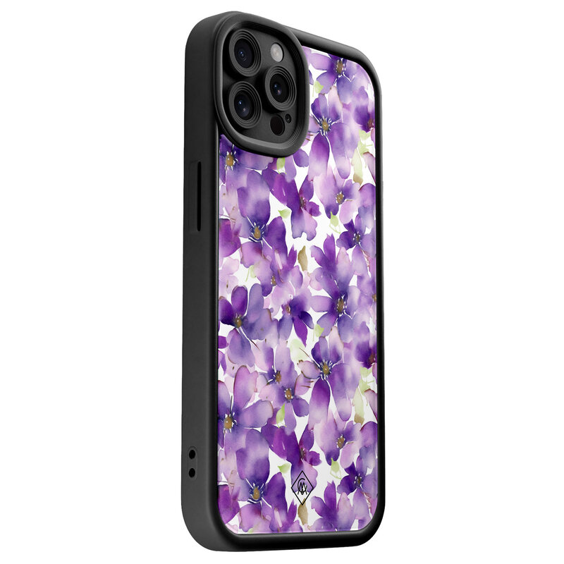 Casimoda iPhone 12 Pro zwarte case - Floral violet