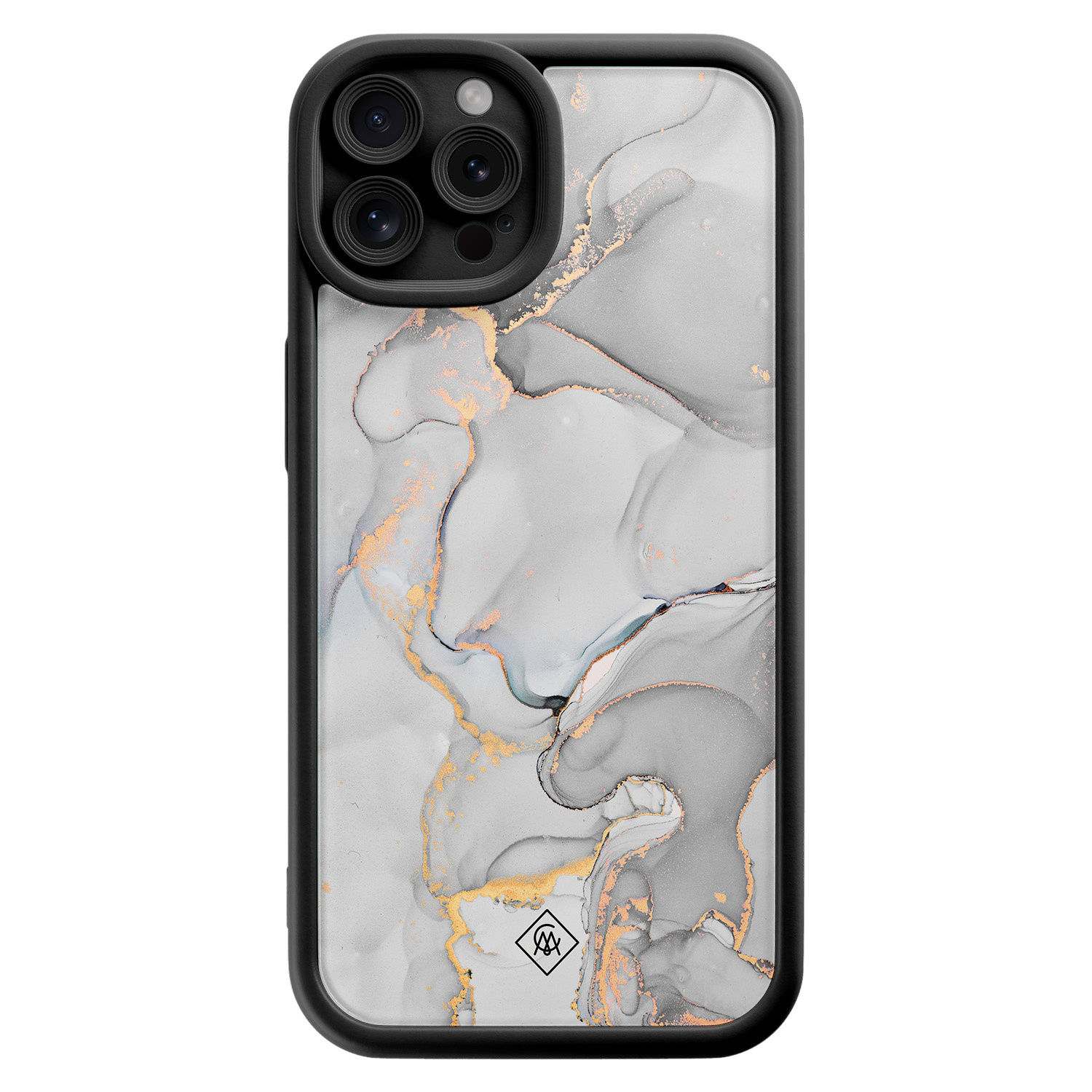 iPhone 12 Pro zwarte case - Marmer grijs