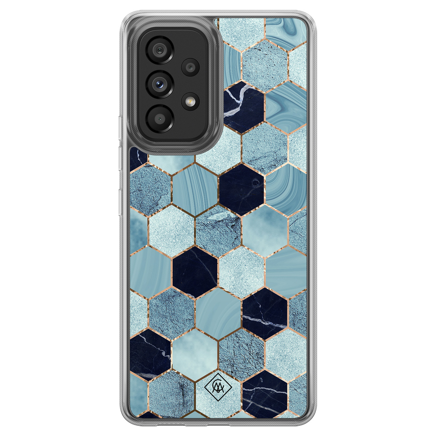 Samsung Galaxy A52 5G hoesje siliconen - Blue cubes - Casimoda® 2-in-1 case hybride - Schokbestendig - Marble design - Verhoogde randen - Blauw, Transparant