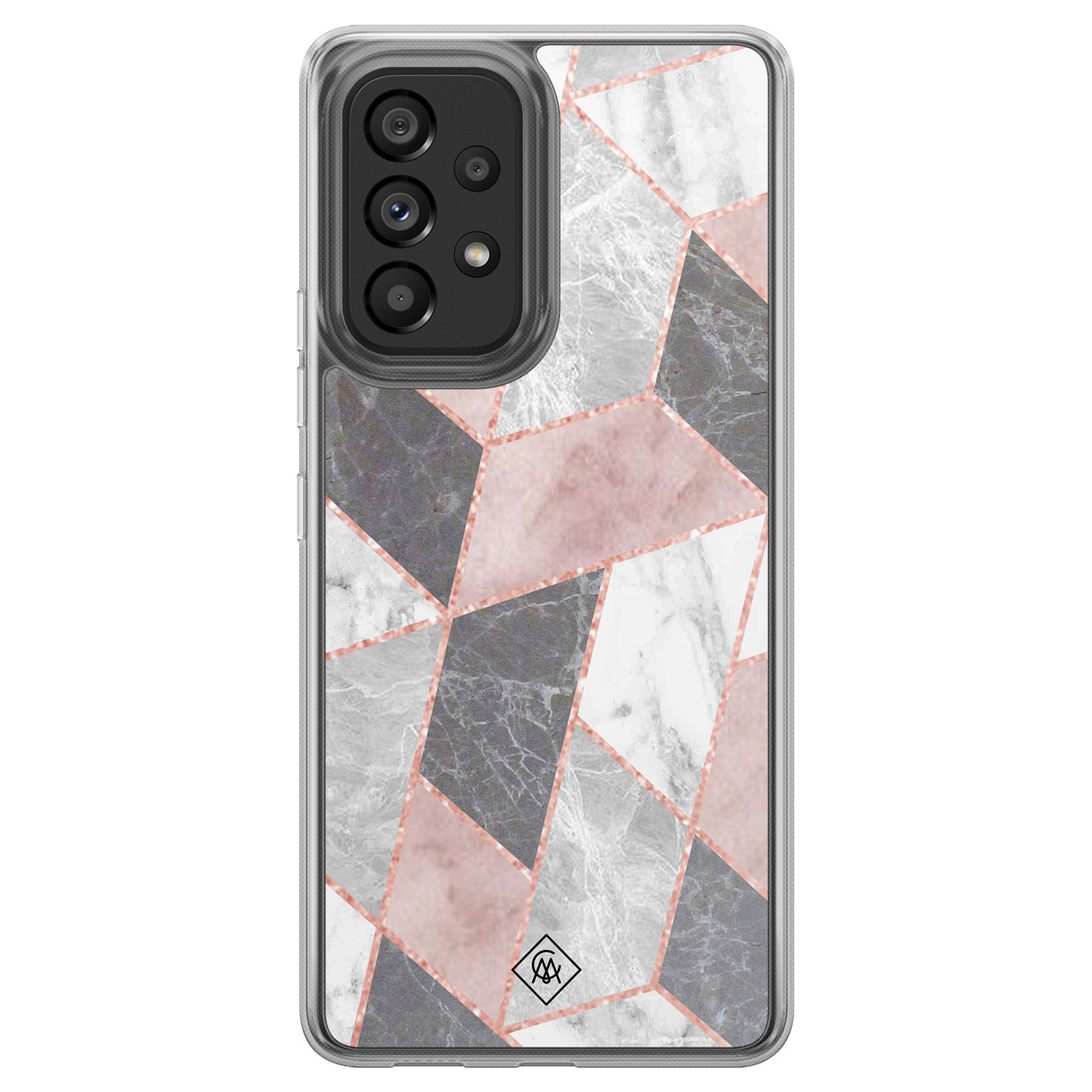 Samsung Galaxy A52 5G hoesje siliconen - Stone grid marmer / Abstract marble - Casimoda® 2-in-1 case hybride - Schokbestendig - Geometrisch patroon - Verhoogde randen - Paars, Tran
