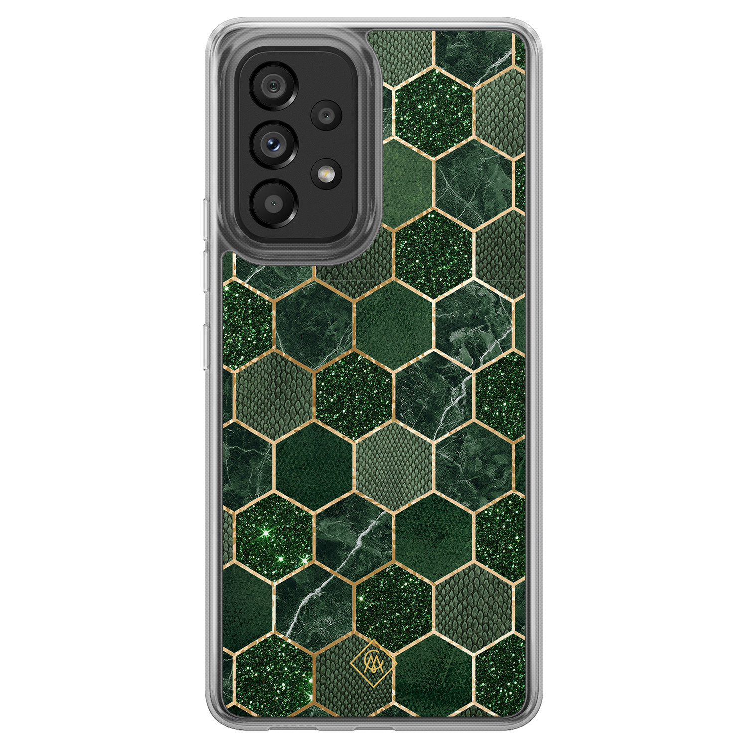 Samsung Galaxy A52 5G hoesje siliconen - Kubus groen - Casimoda® 2-in-1 case hybride - Schokbestendig - Geometrisch patroon - Verhoogde randen - Groen, Transparant
