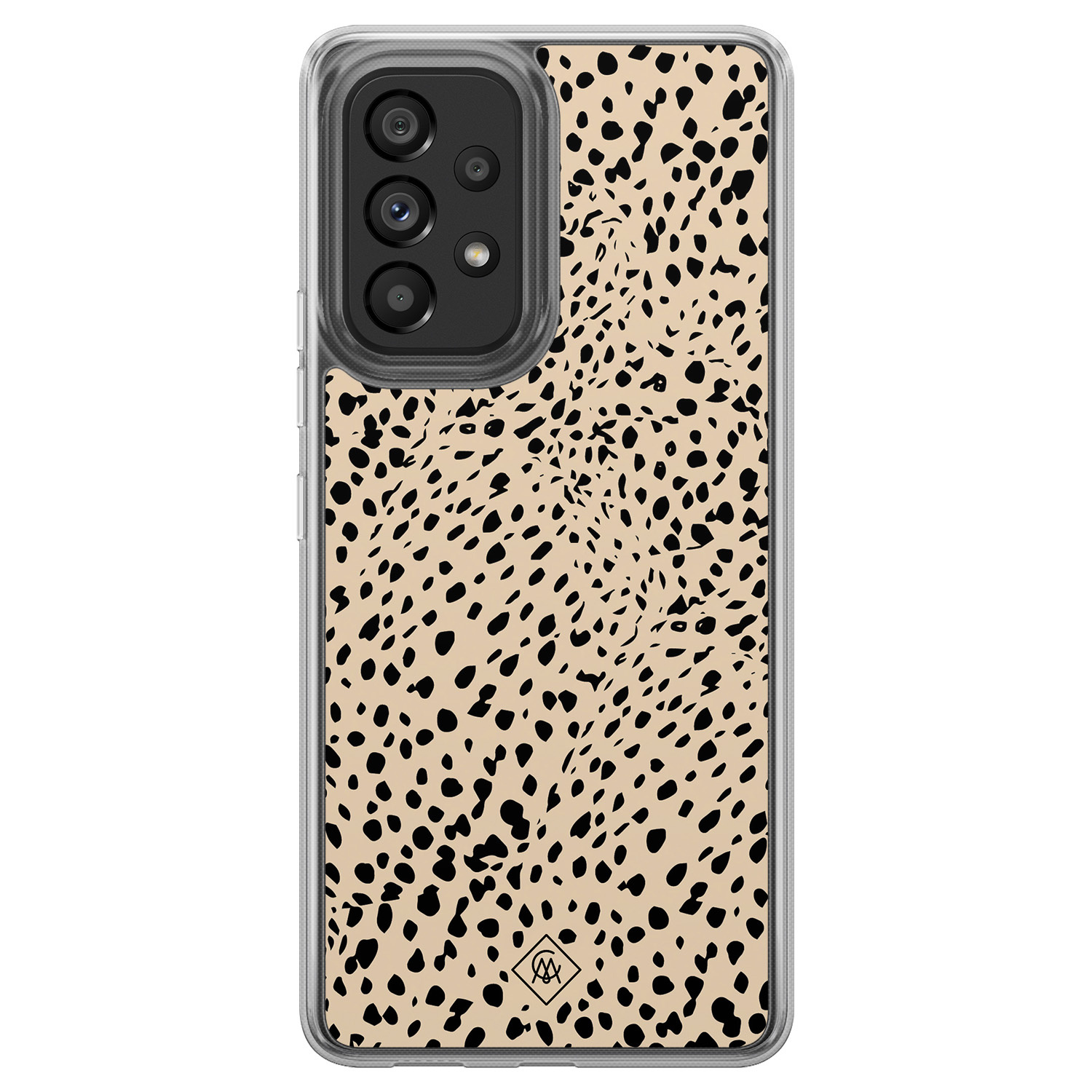 Samsung Galaxy A52 5G hoesje siliconen - Stippen bruin abstract - Casimoda® 2-in-1 case hybride - Schokbestendig - Gestipt - Verhoogde randen - Bruin/beige, Transparant