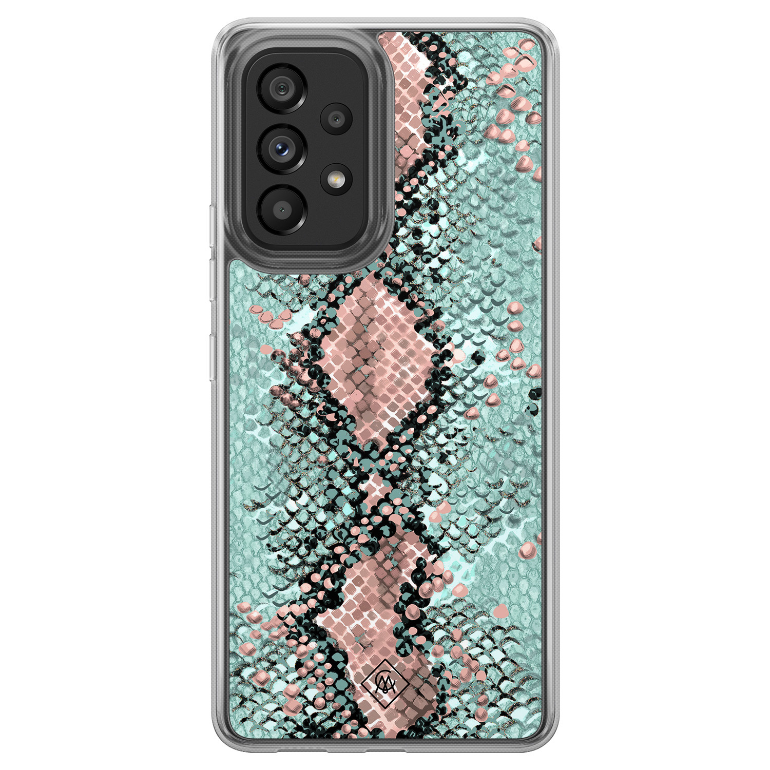 Samsung Galaxy A52 5G hoesje siliconen - Slangenprint pastel mint - Casimoda® 2-in-1 case hybride - Schokbestendig - Slangenprint - Verhoogde randen - Groen, Transparant
