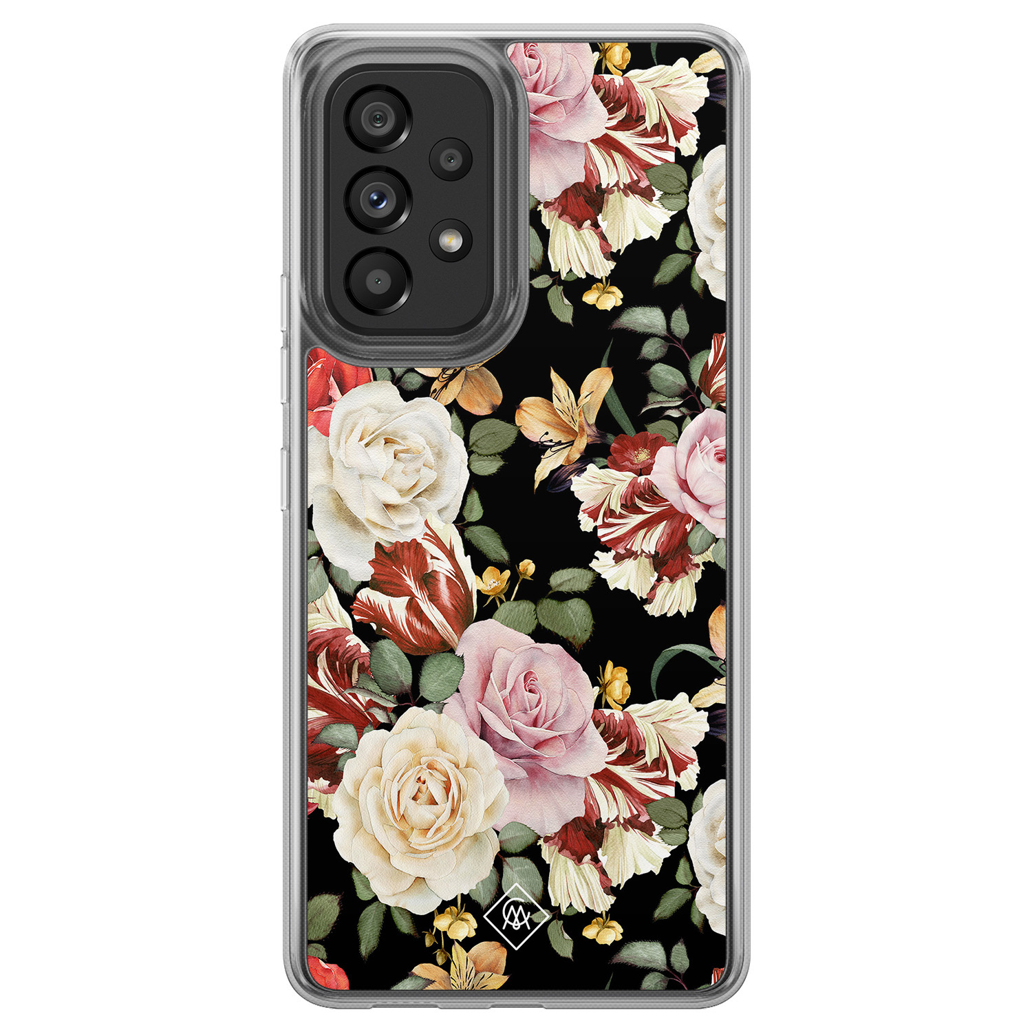 Samsung Galaxy A52 5G hoesje siliconen - Bloemen flowerpower - Casimoda® 2-in-1 case hybride - Schokbestendig - Bloemen - Verhoogde randen - Multi, Transparant