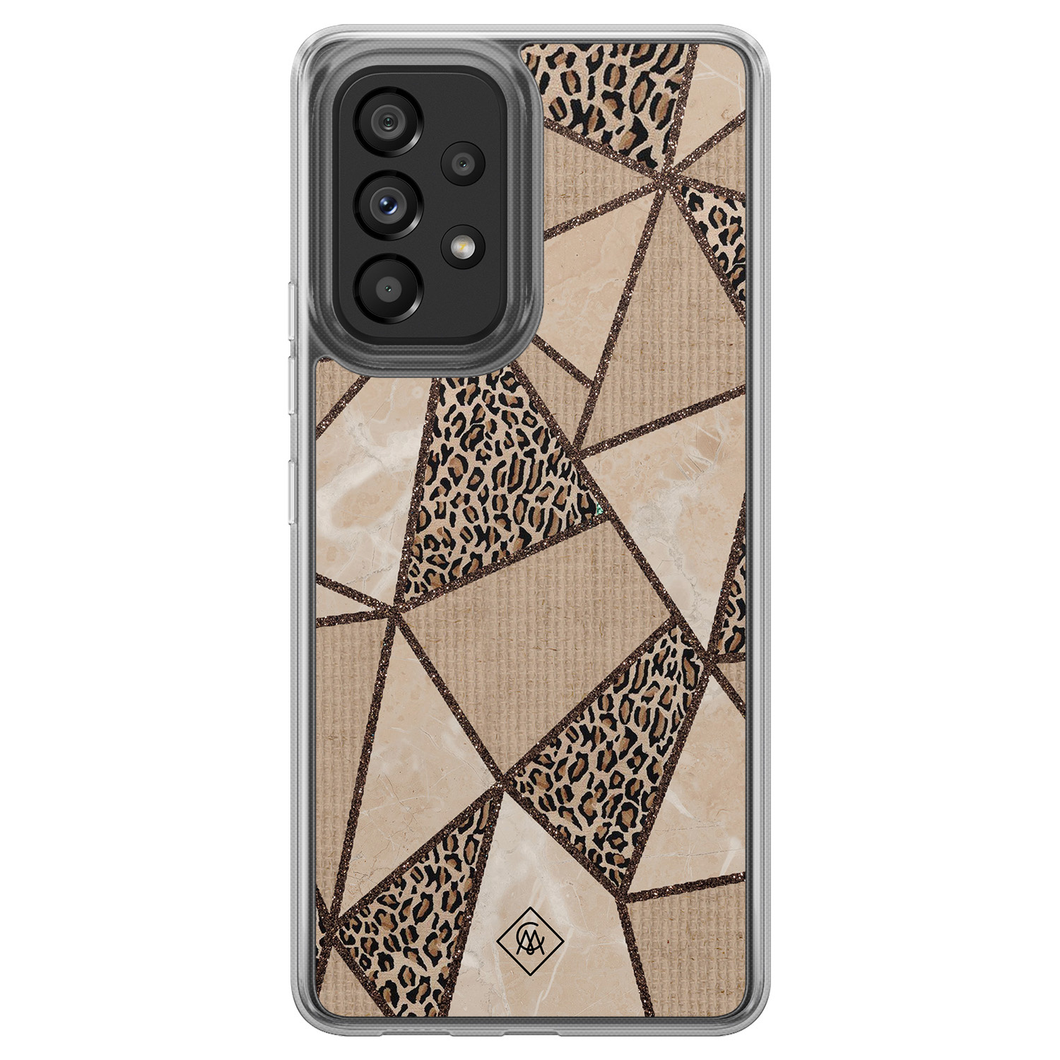 Samsung Galaxy A52 5G hoesje siliconen - Leopard abstract - Casimoda® 2-in-1 case hybride - Schokbestendig - Luipaardprint - Verhoogde randen - Bruin/beige, Transparant