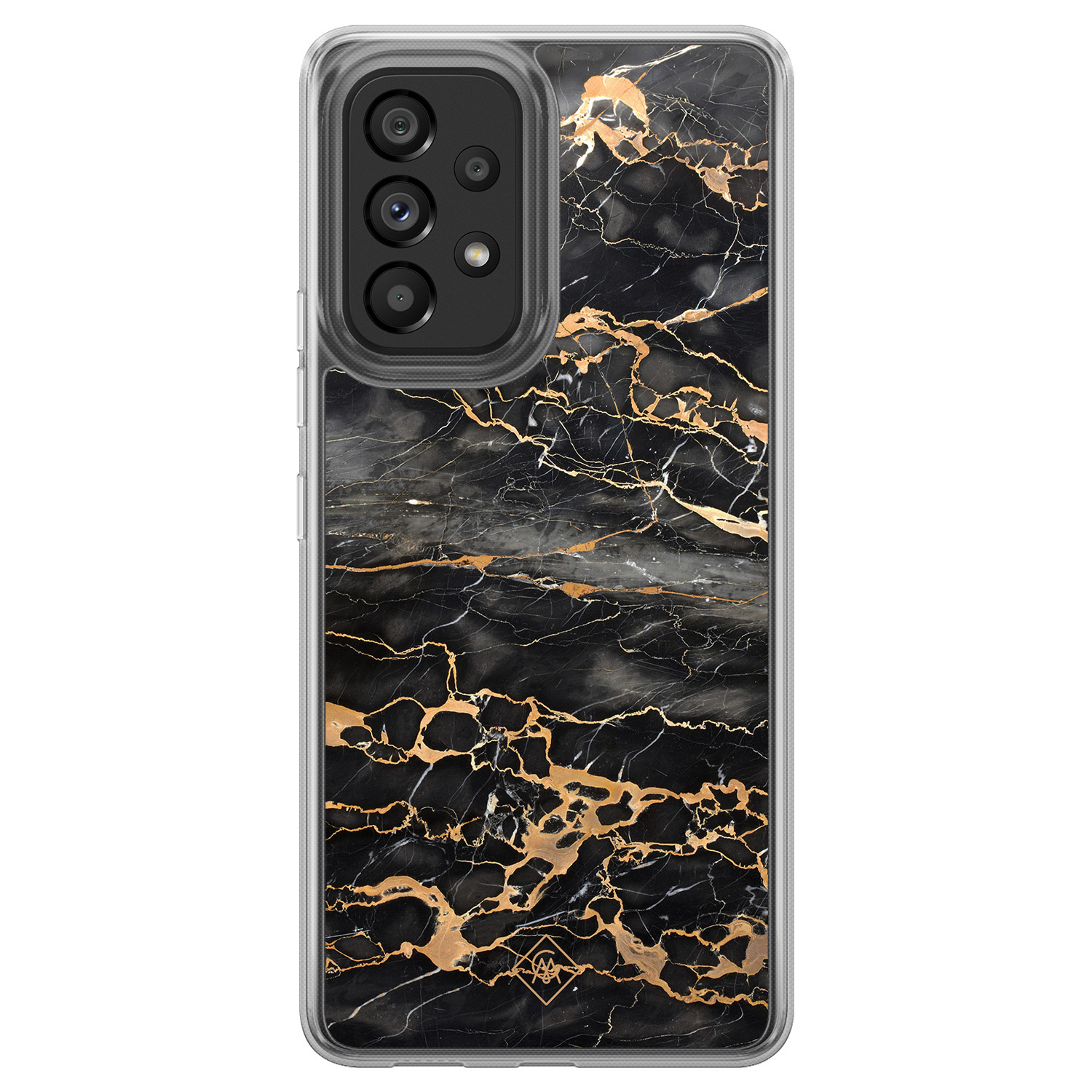 Samsung Galaxy A52 5G hoesje siliconen - Marmer grijs brons - Casimoda® 2-in-1 case hybride - Schokbestendig - Marble design - Verhoogde randen - Grijs, Transparant