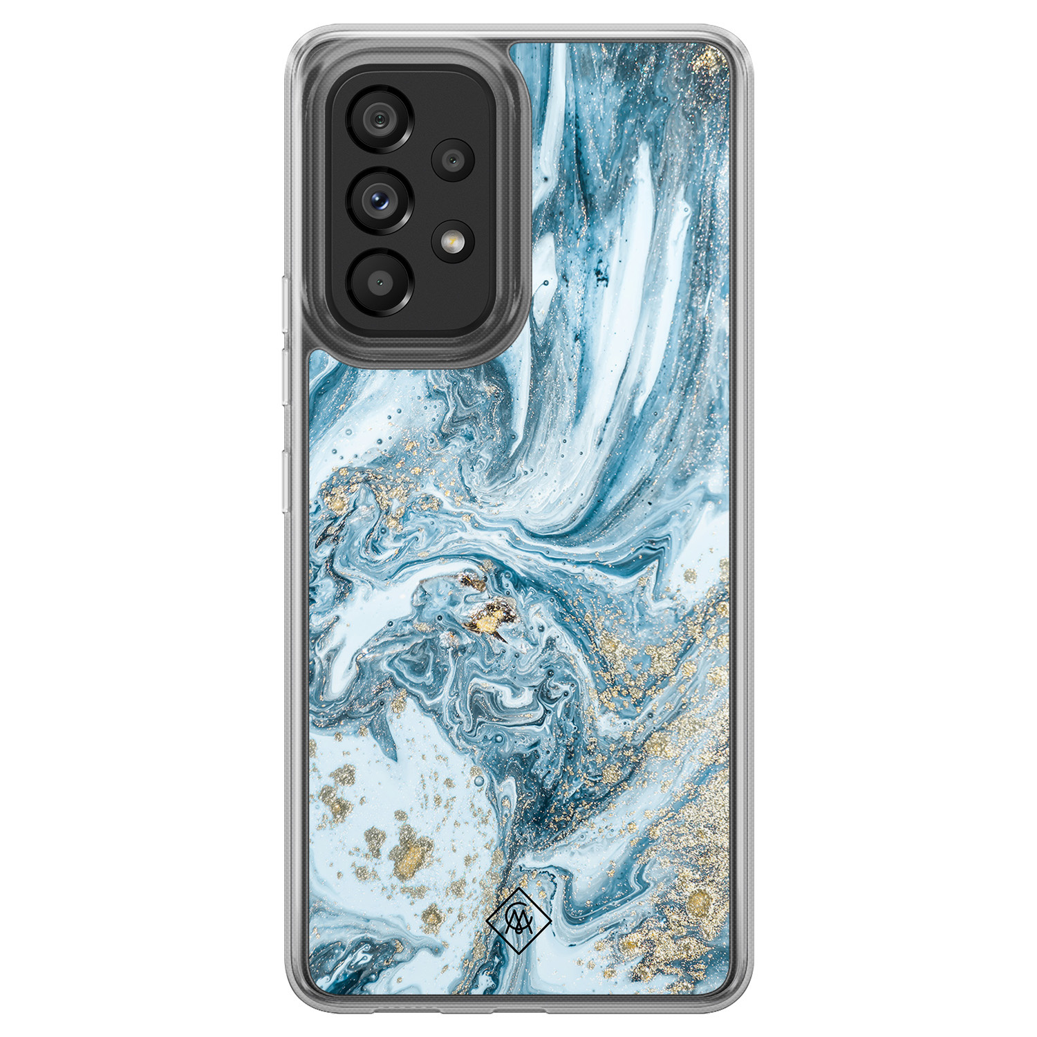 Samsung Galaxy A52 5G hoesje siliconen - Marble sea - Casimoda® 2-in-1 case hybride - Schokbestendig - Marble design - Verhoogde randen - Blauw, Transparant