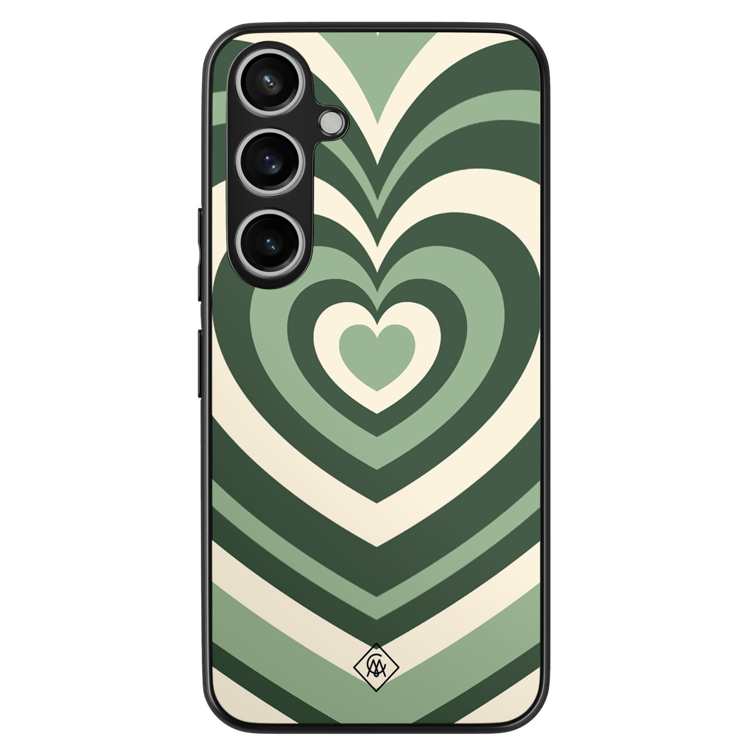 Samsung Galaxy A55 hoesje - Hart swirl groen - Groen - Hard Case TPU Zwart - Geometrisch patroon - Casimoda