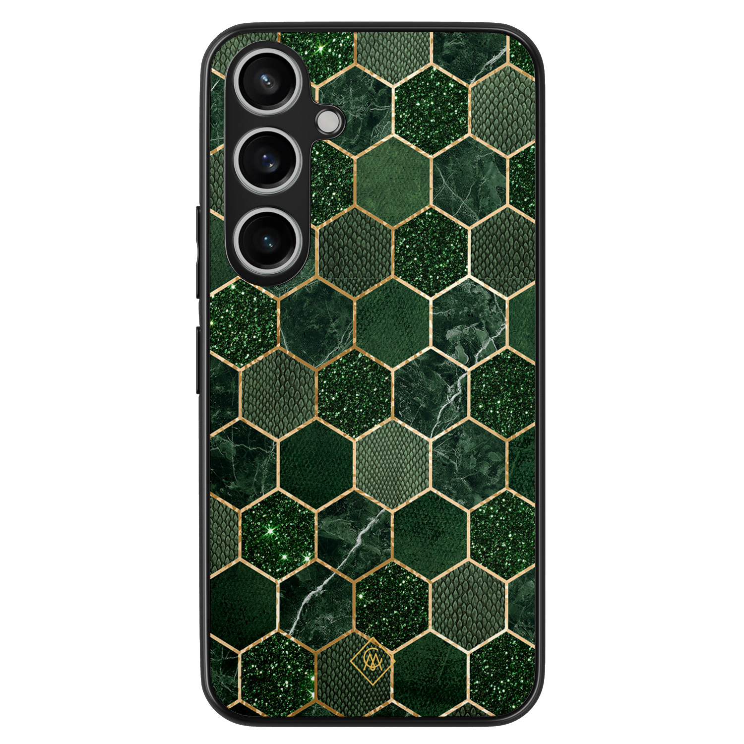 Samsung Galaxy A55 hoesje - Kubus groen - Groen - Hard Case TPU Zwart - Geometrisch patroon - Casimoda