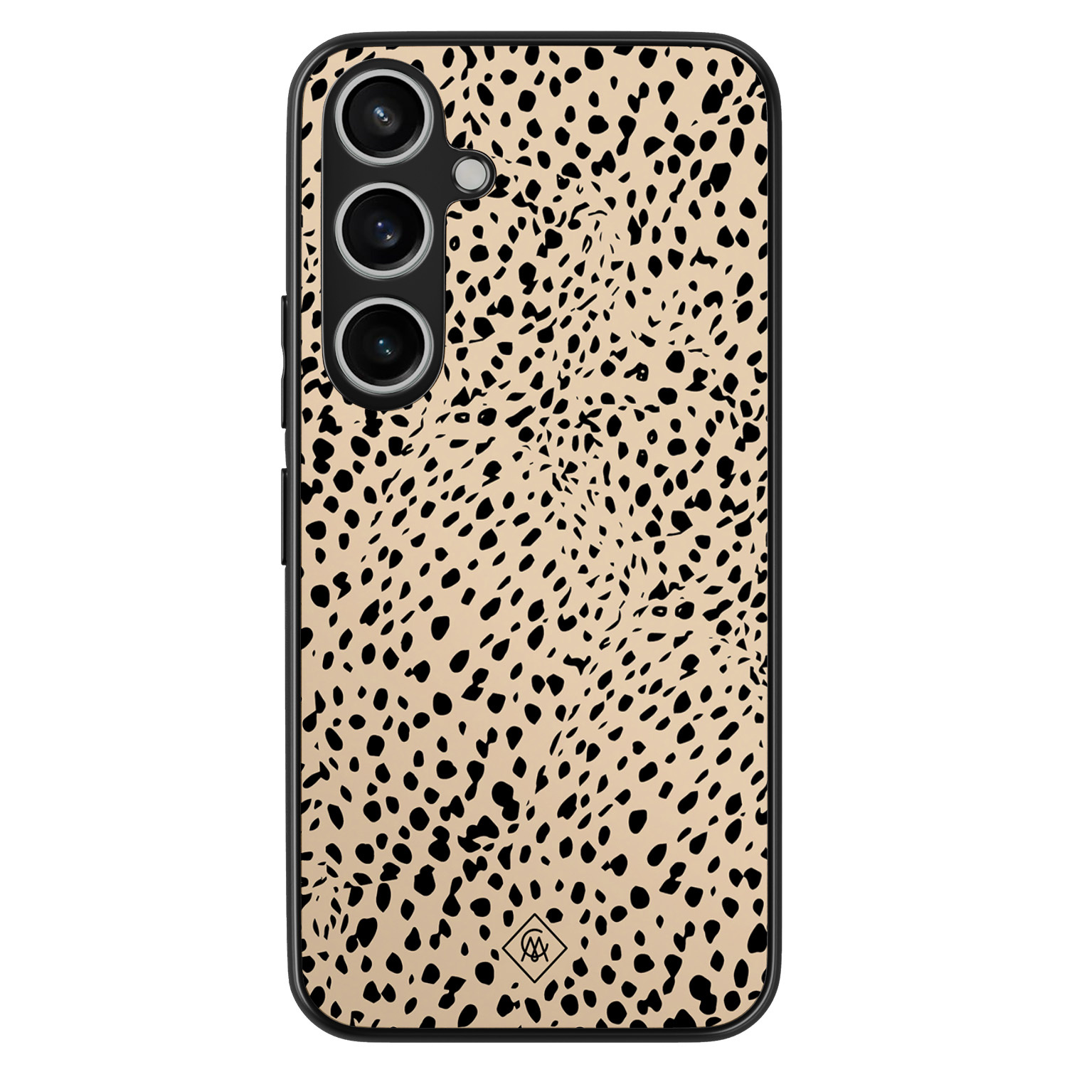 Samsung Galaxy A55 hoesje - Stippen bruin abstract - Bruin/beige - Hard Case TPU Zwart - Gestipt - Casimoda