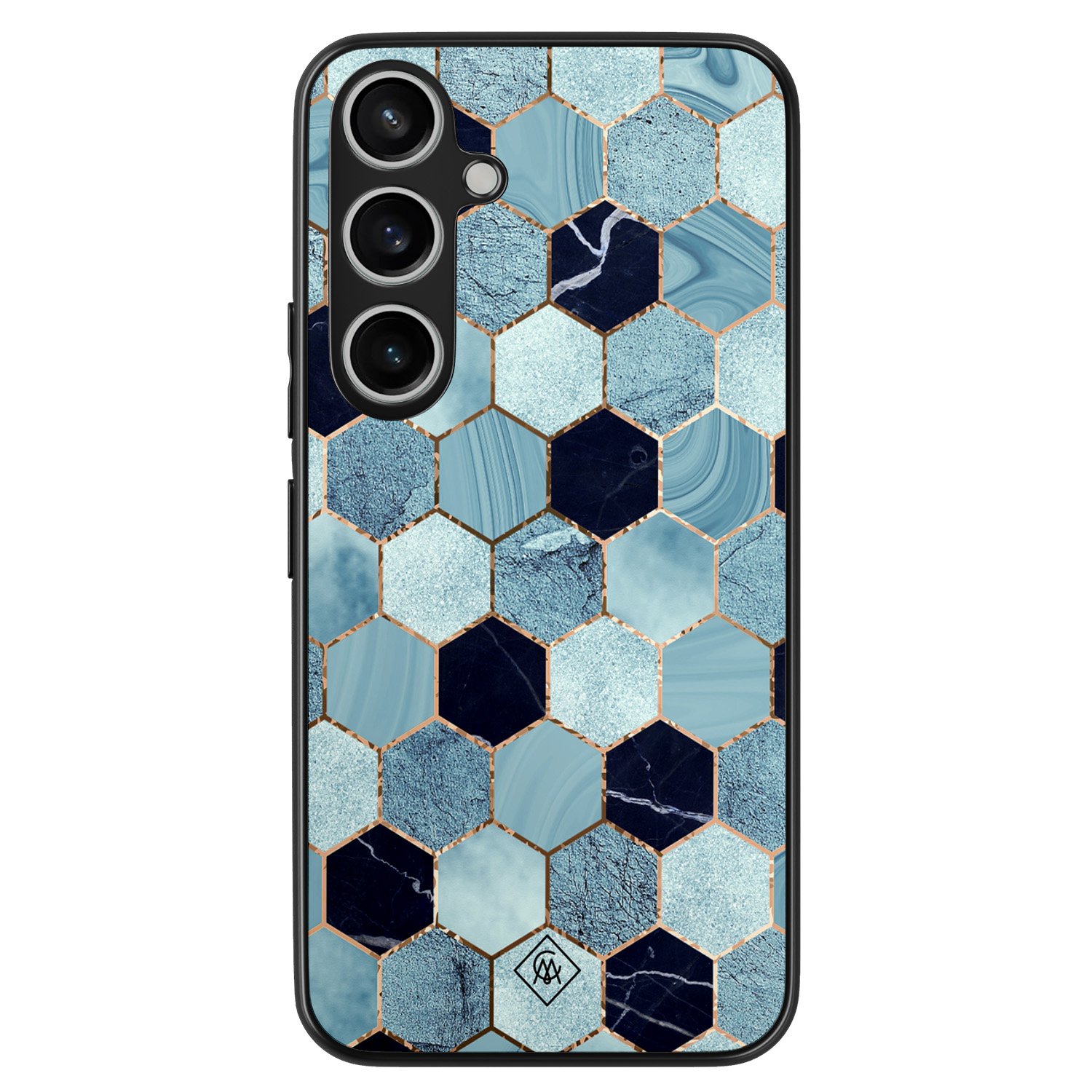 Samsung Galaxy A55 hoesje - Blue cubes - Blauw - Hard Case TPU Zwart - Marmer - Casimoda