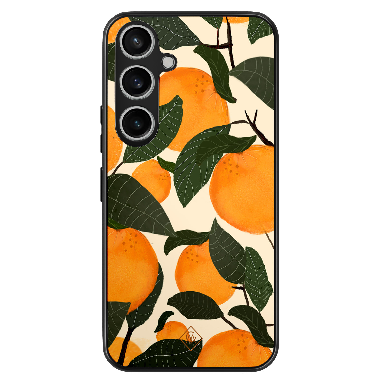 Samsung Galaxy A55 hoesje - Orange garden - Groen - Hard Case TPU Zwart - Bloemen - Casimoda