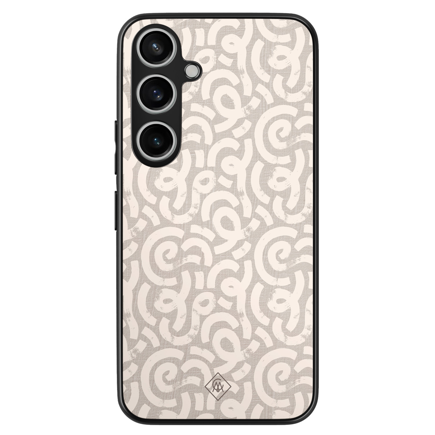 Samsung Galaxy A55 hoesje - Ivory abstraction - Bruin/beige - Hard Case TPU Zwart - Geometrisch patroon - Casimoda