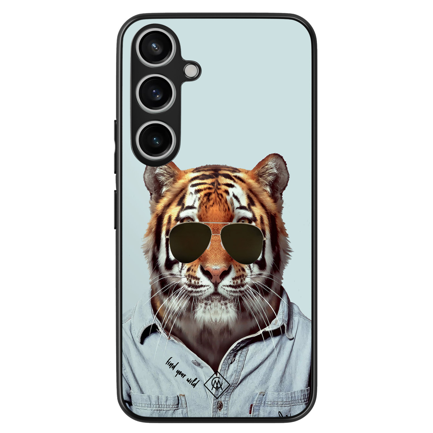 Samsung Galaxy A55 hoesje - Tijger wild - Blauw - Hard Case TPU Zwart - Tijger - Casimoda