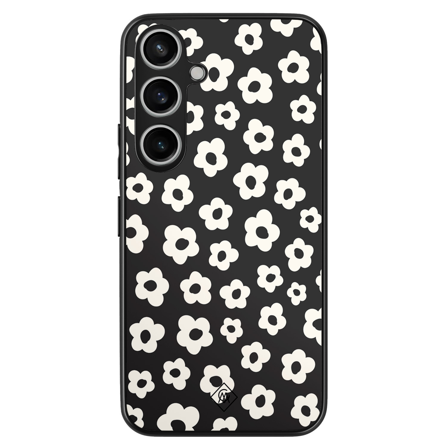 Samsung Galaxy A55 hoesje - Retro bloempjes - Zwart - Hard Case TPU Zwart - Geen opdruk - Casimoda