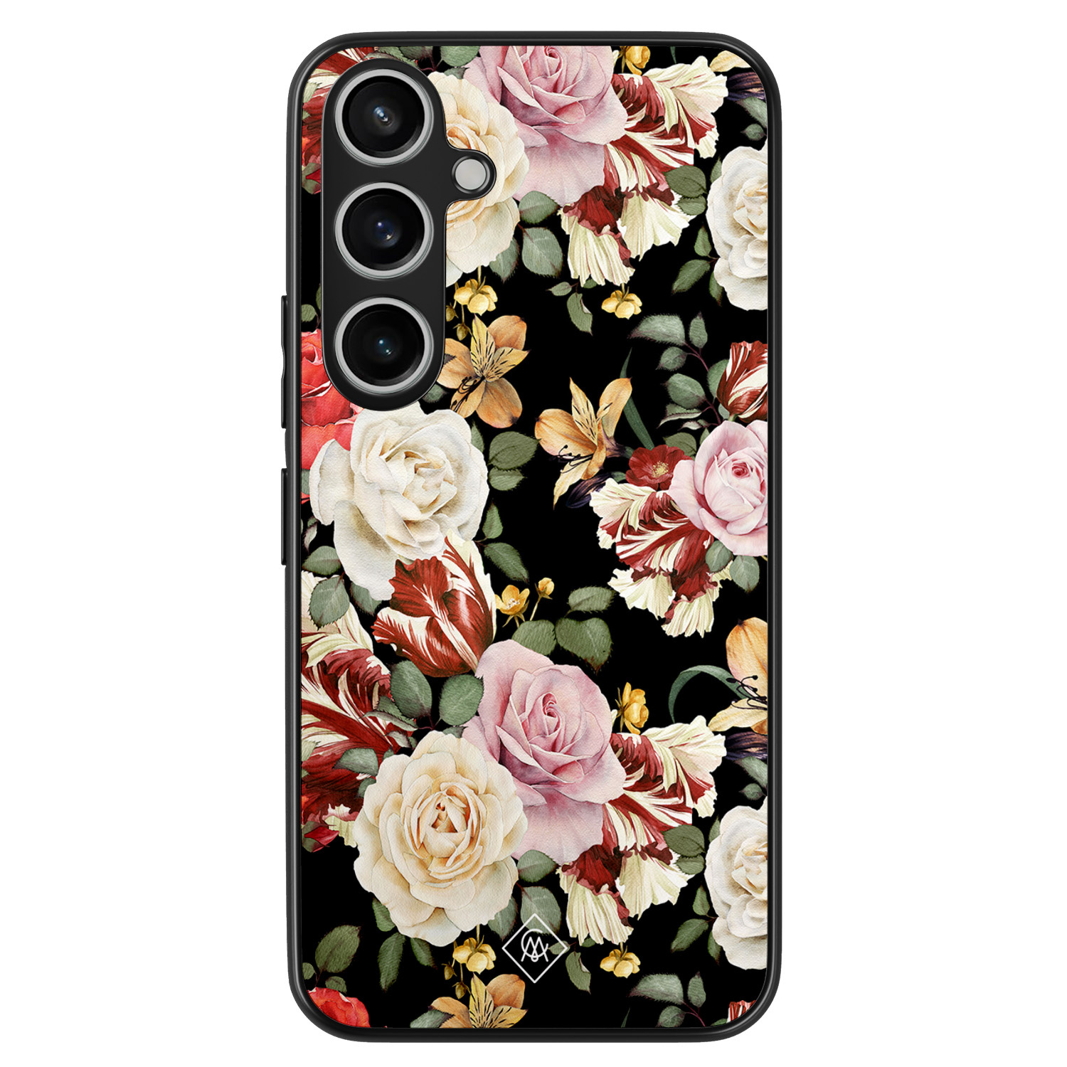 Samsung Galaxy A55 hoesje - Bloemen flowerpower - Multi - Hard Case TPU Zwart - Bloemen - Casimoda