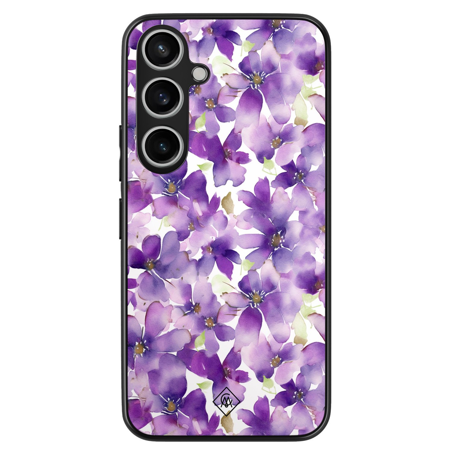 Samsung Galaxy A55 hoesje - Floral violet - Paars - Hard Case TPU Zwart - Bloemen - Casimoda