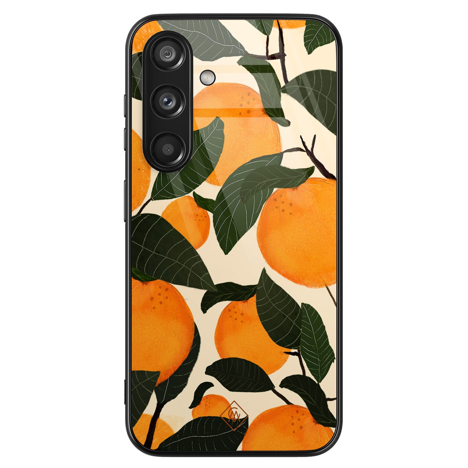 Samsung Galaxy S24 hoesje glas - Orange garden - Multi - Hard Case Zwart - Backcover telefoonhoesje - Bloemen - Casimoda