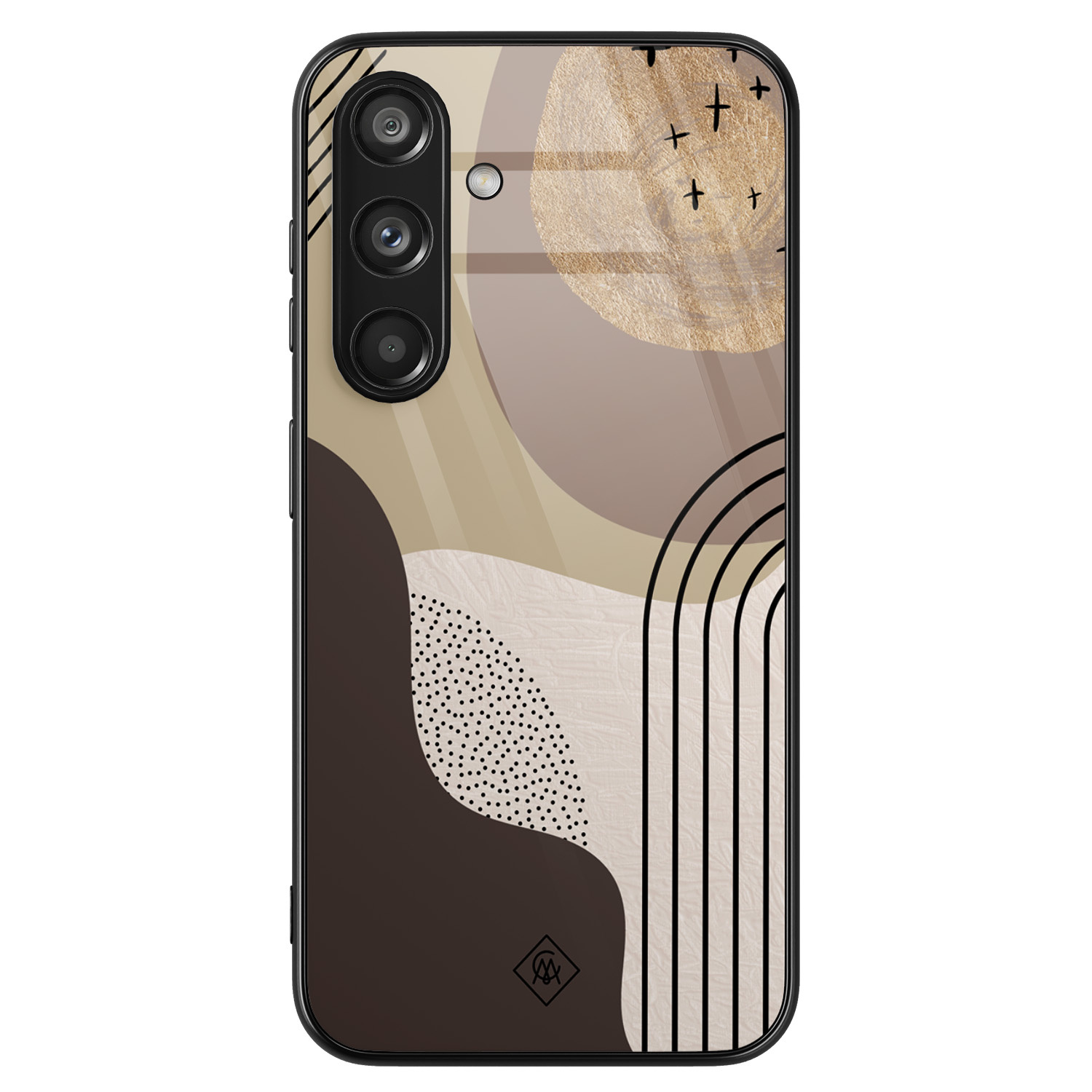 Samsung Galaxy S24 hoesje glas - Abstract almond - Multi - Hard Case Zwart - Backcover telefoonhoesje - Geometrisch patroon - Casimoda