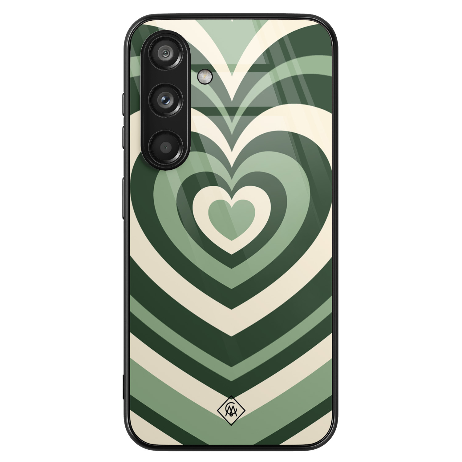 Samsung Galaxy S24 hoesje glas - Hart swirl groen - Groen - Hard Case Zwart - Backcover telefoonhoesje - Geen opdruk - Casimoda