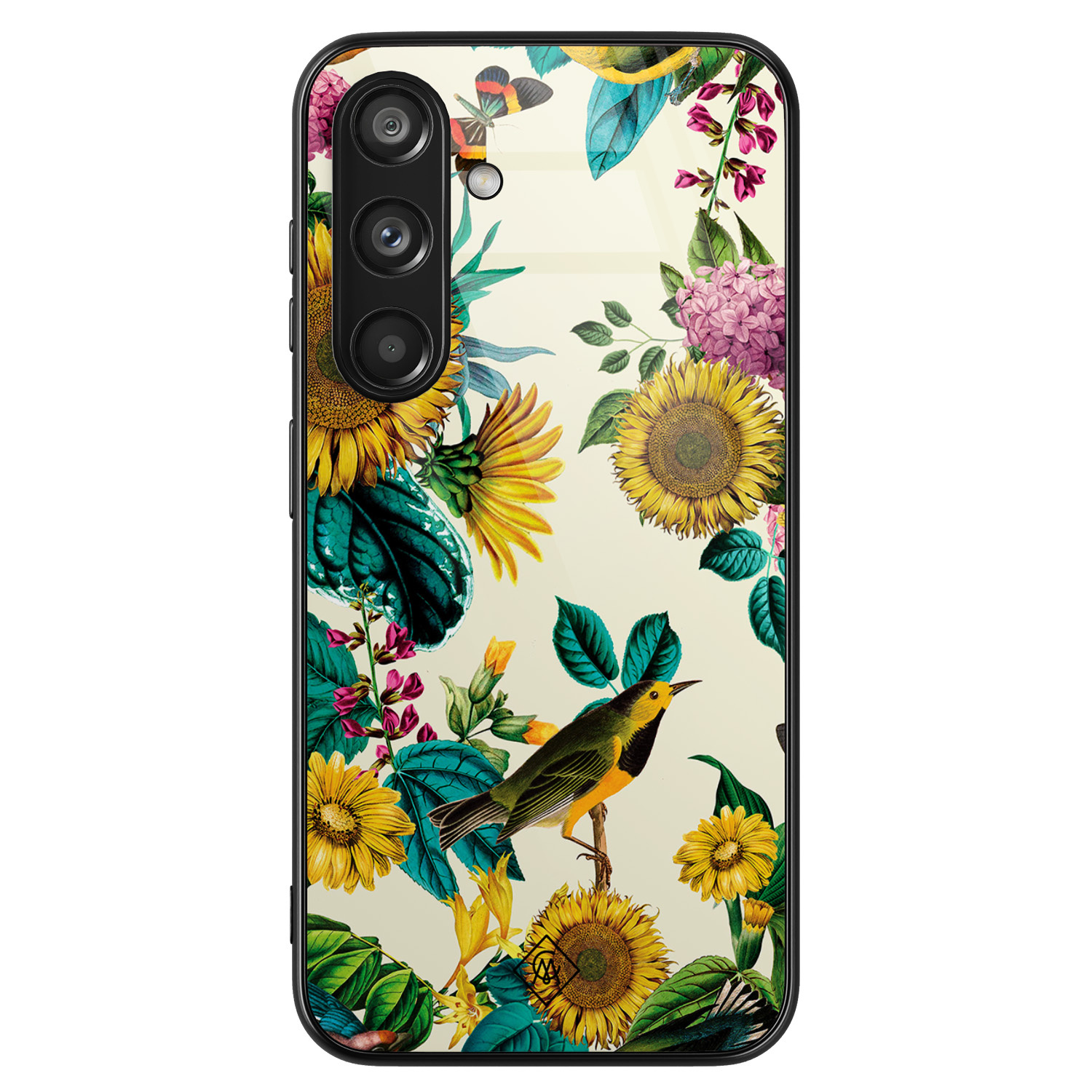 Samsung Galaxy S24 hoesje glas - Zonnebloemen / Bloemen - Multi - Hard Case Zwart - Backcover telefoonhoesje - Bloemen - Casimoda