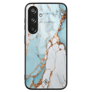 Casimoda Samsung Galaxy S24 glazen hardcase - Marmer lichtblauw